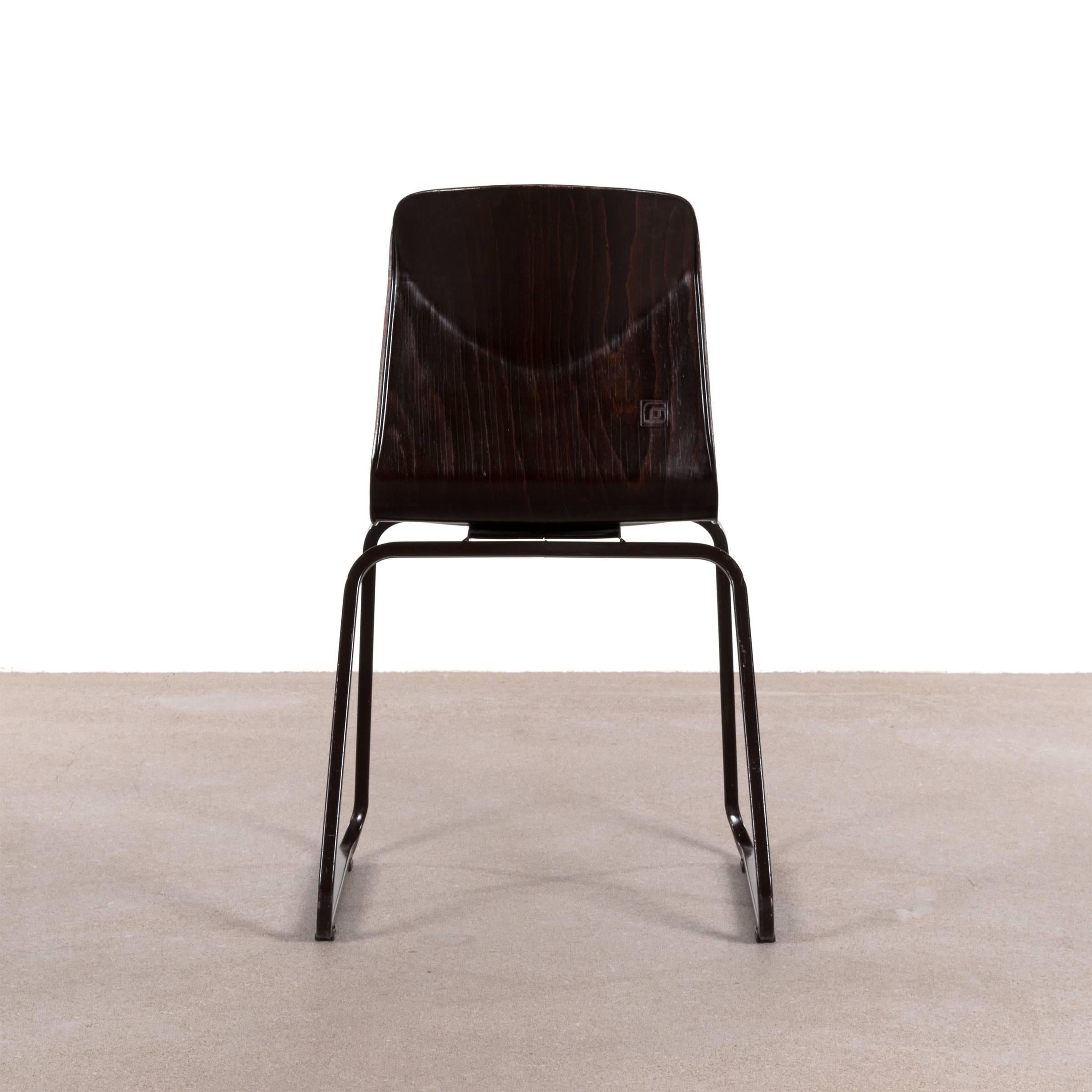 Dutch Multiple Galvanitas Industrial Stackable Plywood Chairs S23, Netherlands