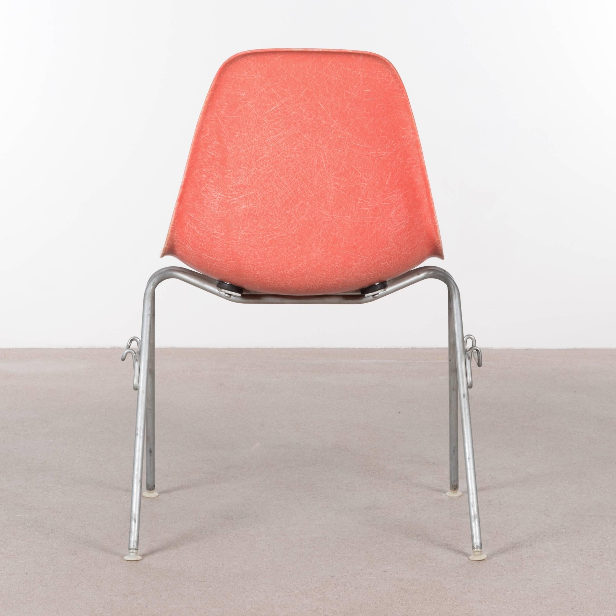 Mid-20th Century Eames Salmon DSS Stacking Side Chair for Herman Miller, Set of Ten