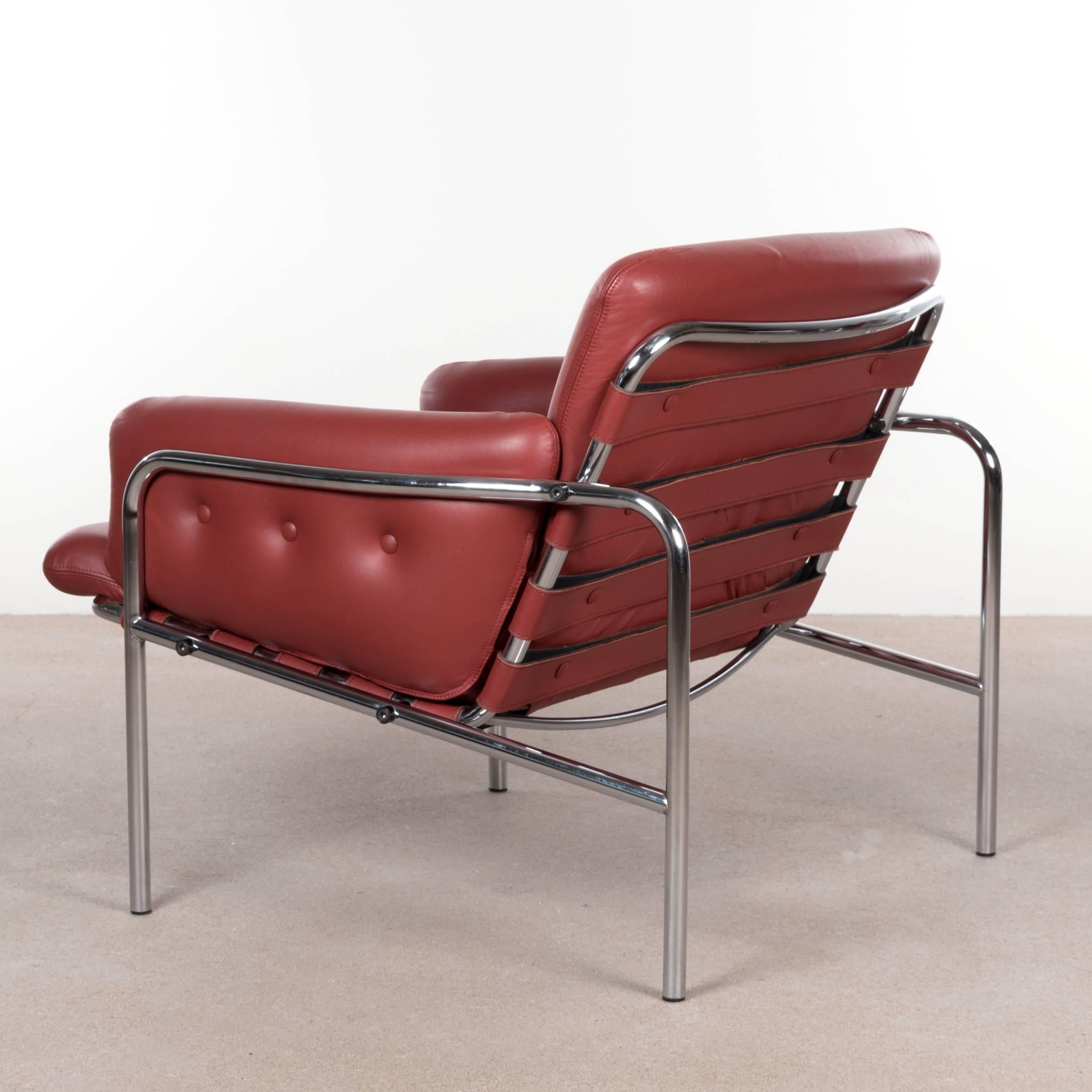 Mid-Century Modern Martin Visser Red Leather Osaka Easy Chair for Spectrum, Netherlands