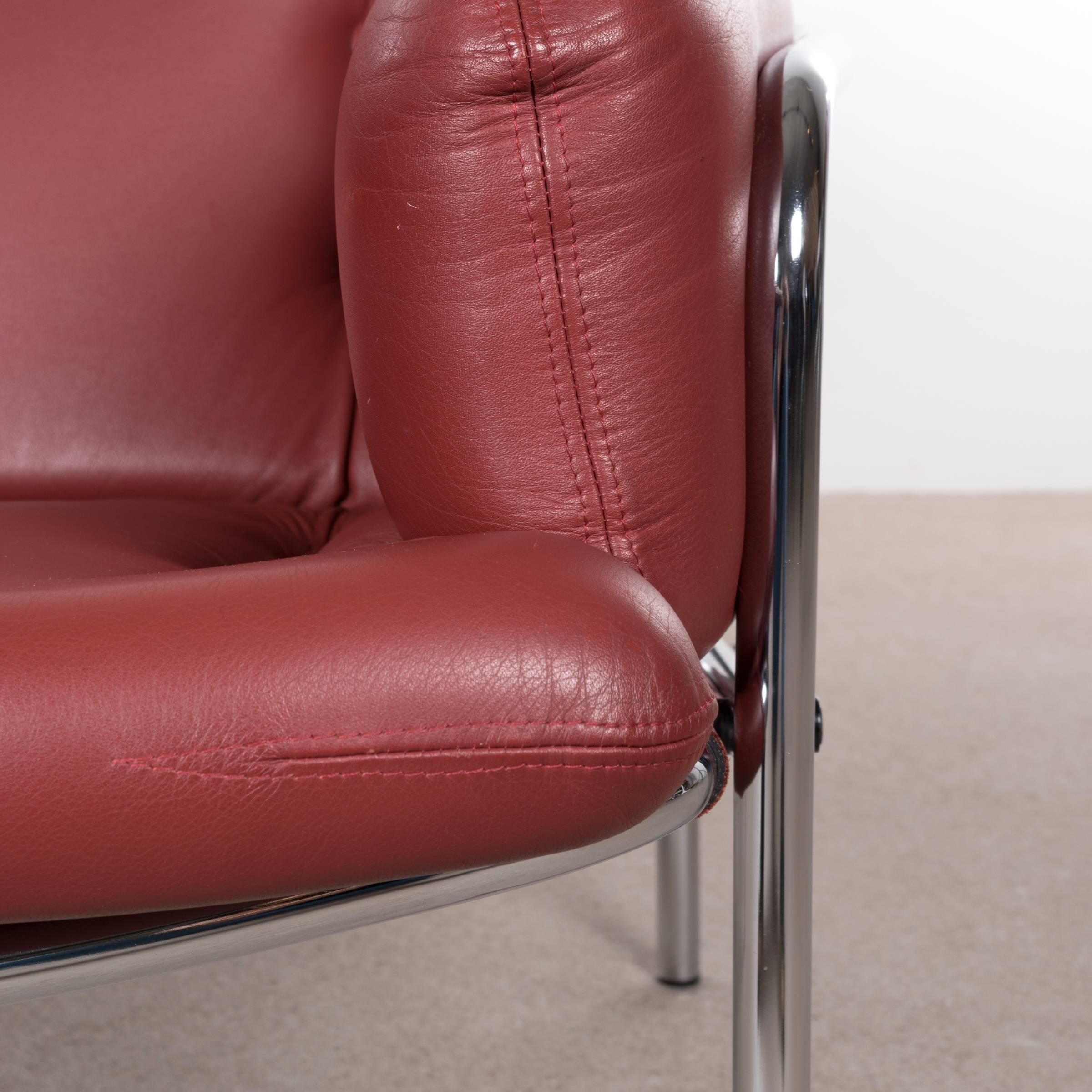 Mid-20th Century Martin Visser Red Leather Osaka Easy Chair for Spectrum, Netherlands