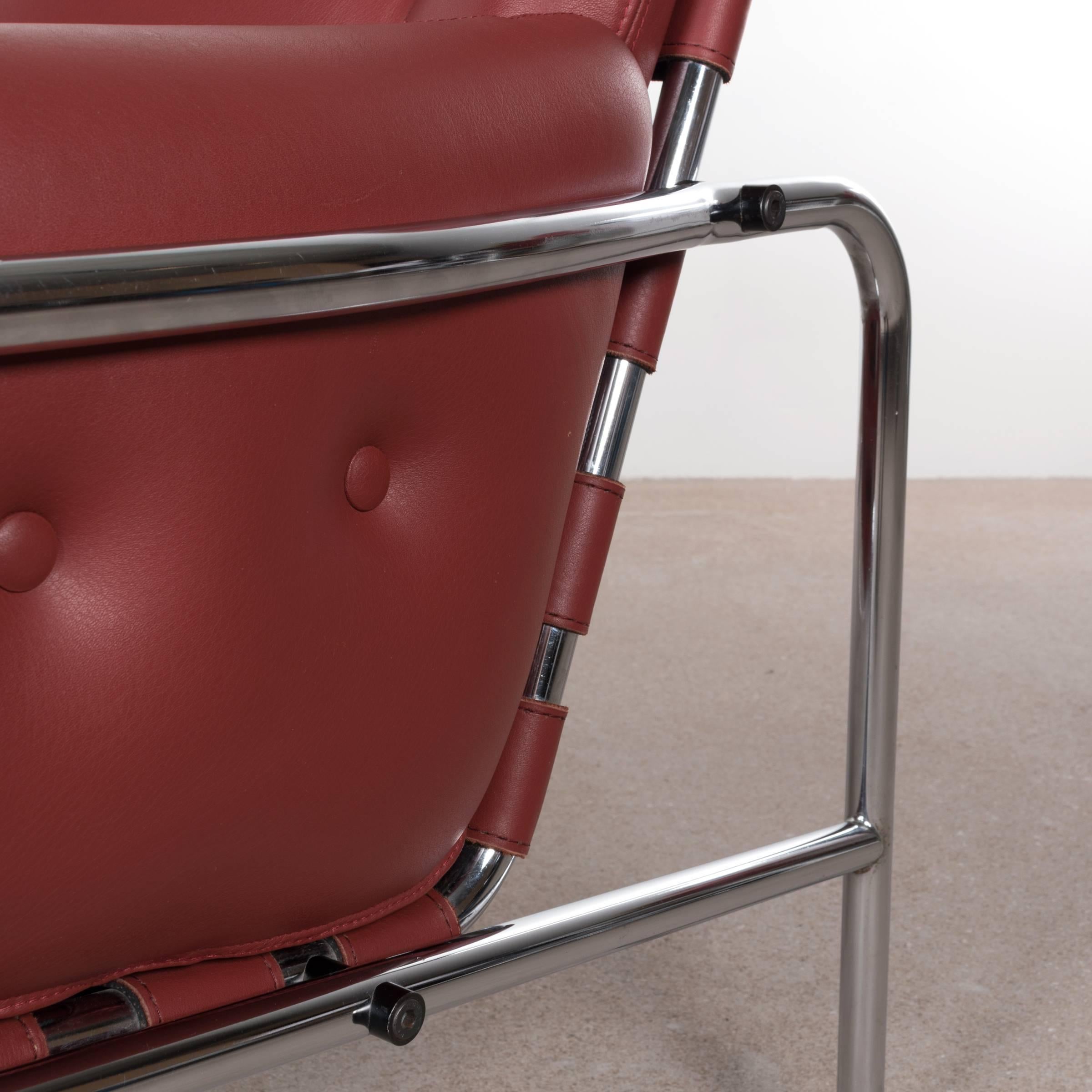 Martin Visser Red Leather Osaka Easy Chair for Spectrum, Netherlands 2