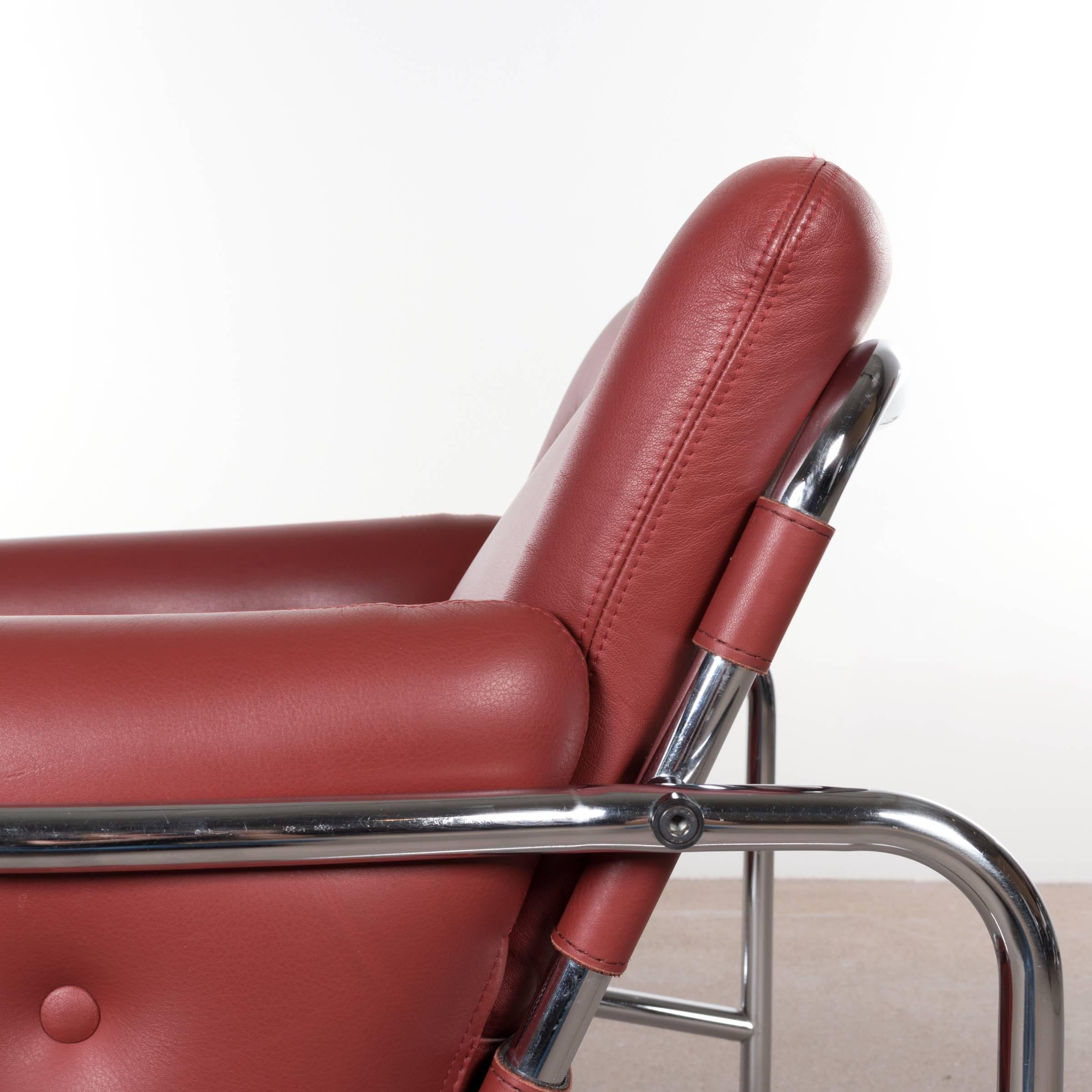 Martin Visser Red Leather Osaka Easy Chair for Spectrum, Netherlands 3