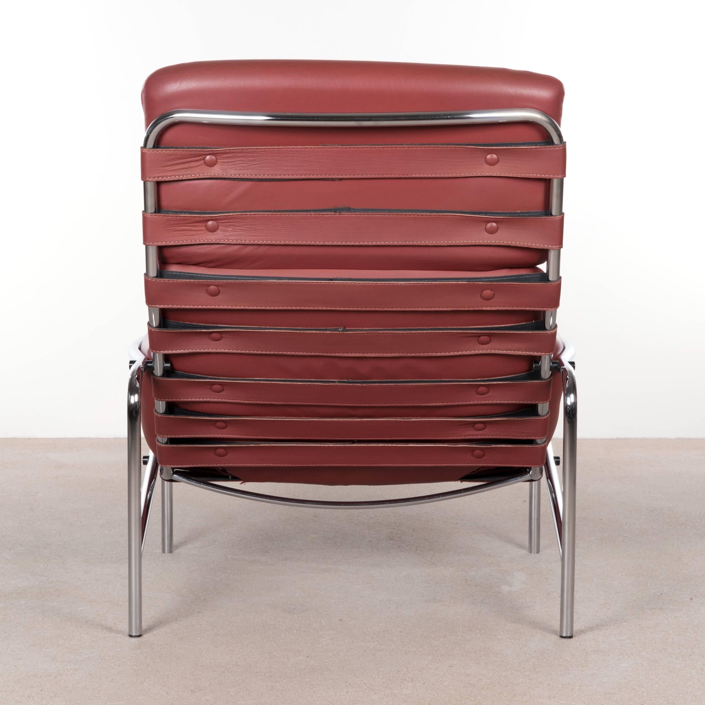Mid-Century Modern Martin Visser Red Leather Nagoya Lounge Chair for Spectrum, Netherlands