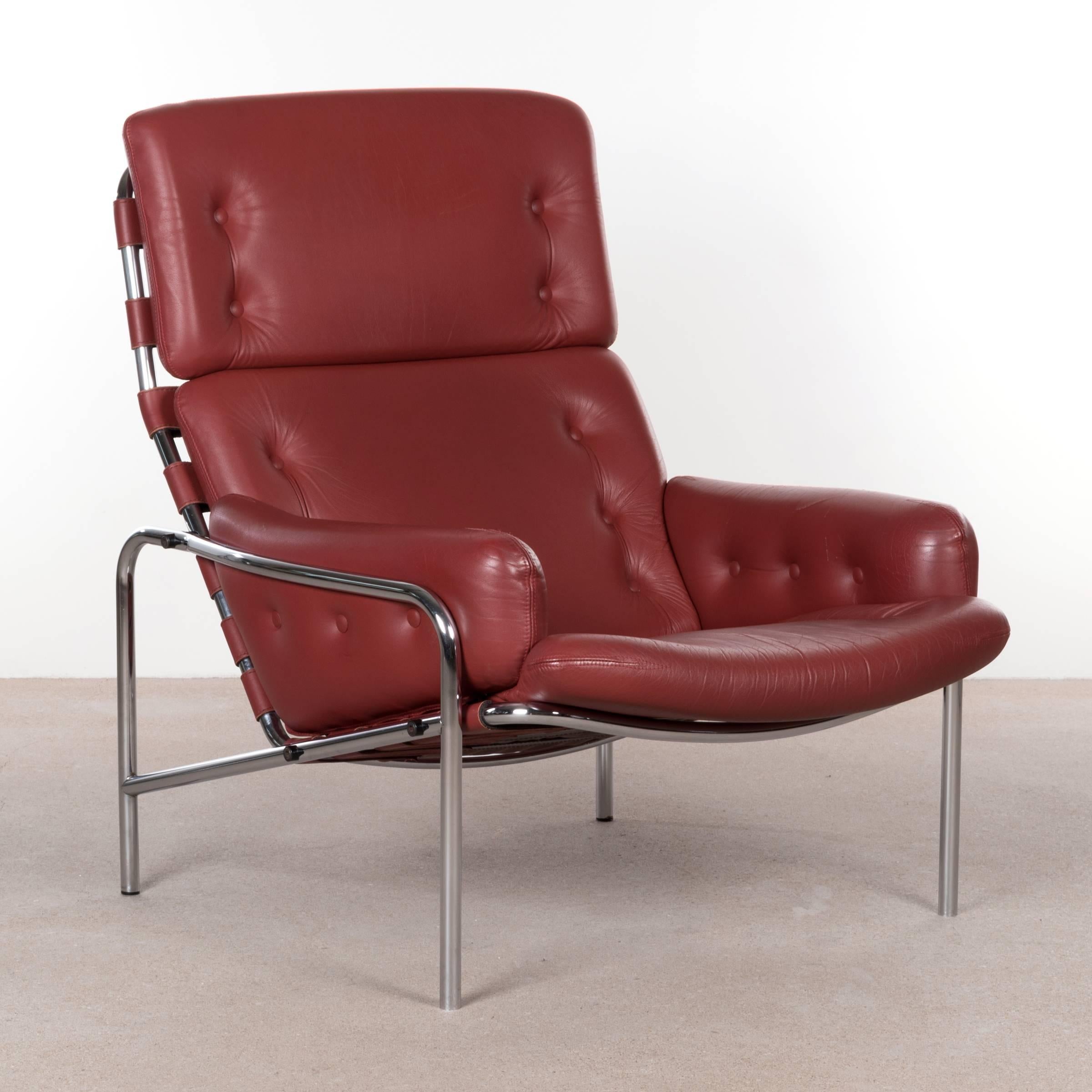 Mid-20th Century Martin Visser Red Leather Nagoya Lounge Chair for Spectrum, Netherlands