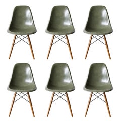 Vintage Set of Six Eames Olive Green Dark Dsw Herman Miller, Usa Dining Chairs