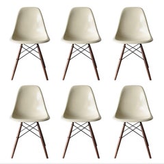 Vintage Set of Six Eames off White DSW Herman Miller, USA Dining Chairs