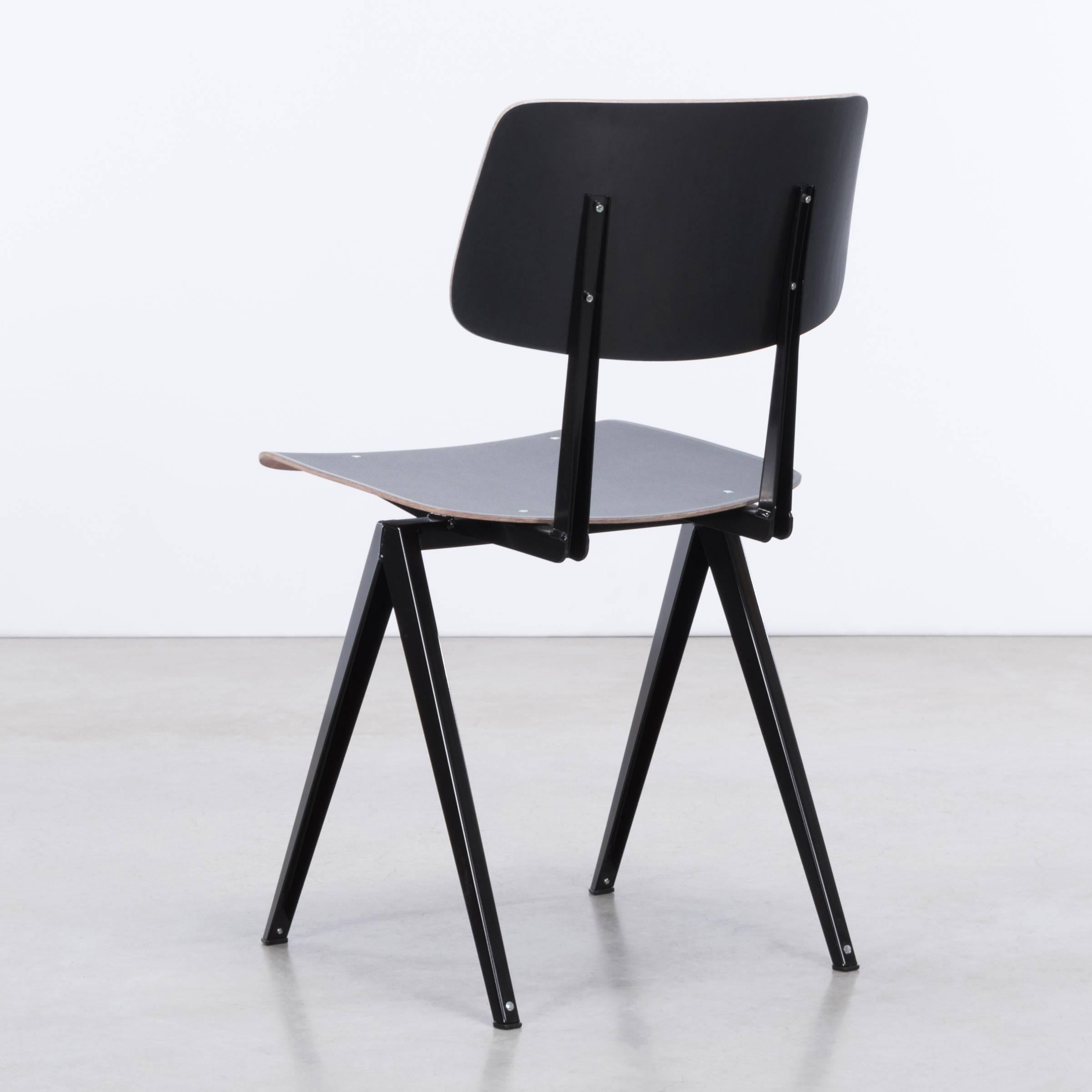 Mid-Century Modern Multiple Industrial Galvanitas S16 Dining Chairs in Black, Netherlands For Sale