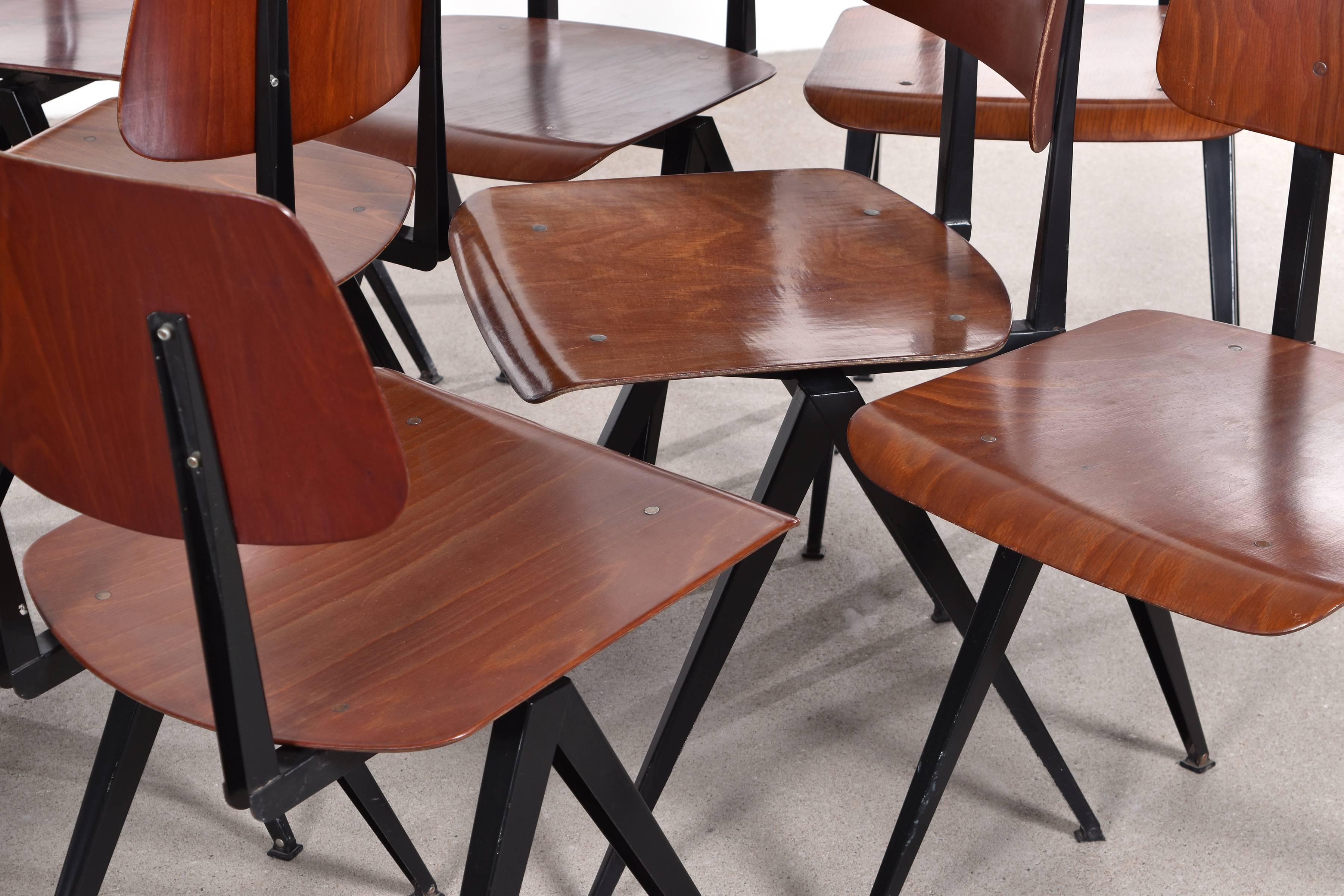 Mid-Century Modern Multiple Black Galvanitas Industrial Plywood Chairs S16, Netherlands