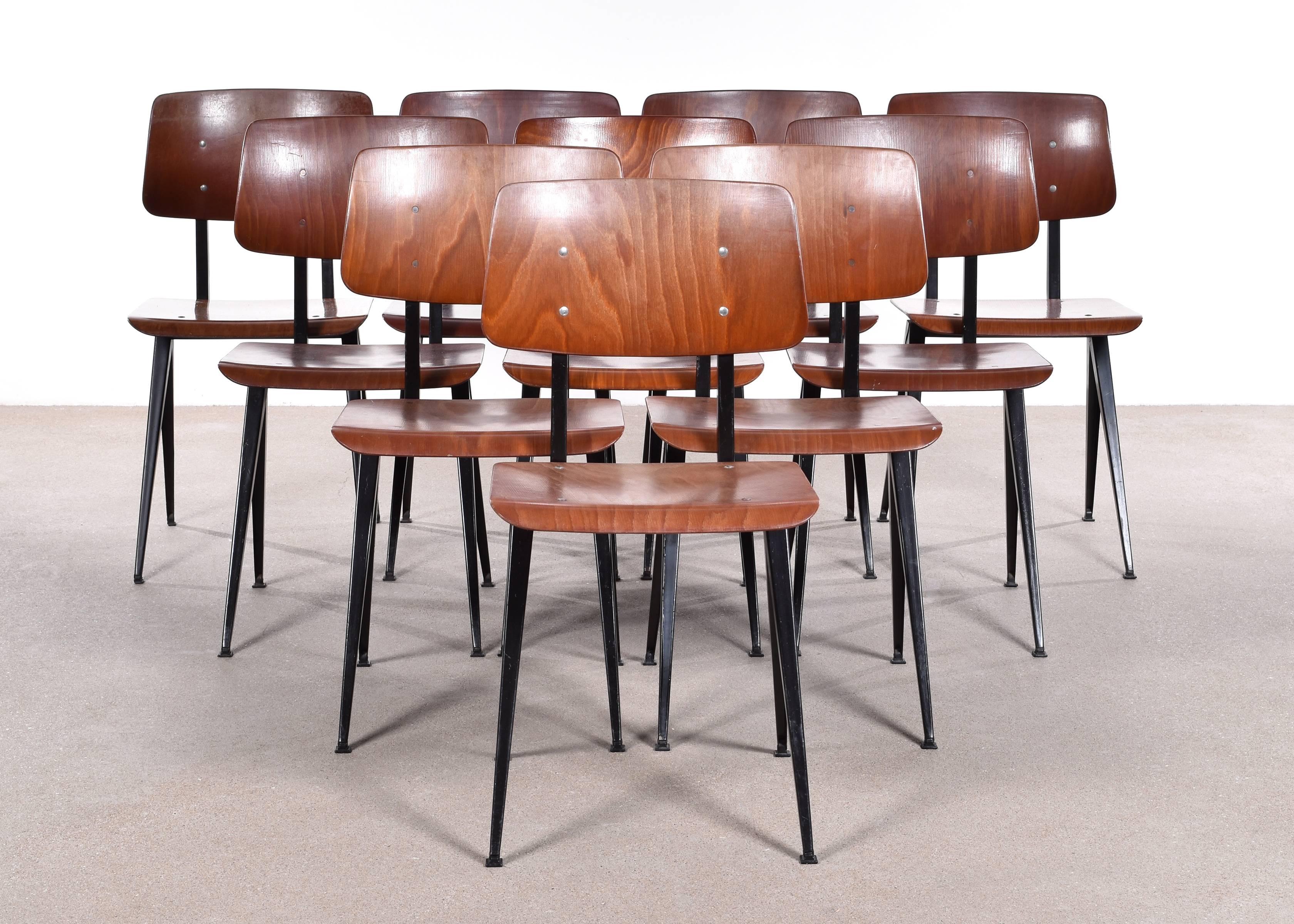Dutch Multiple Black Galvanitas Industrial Plywood Chairs S16, Netherlands