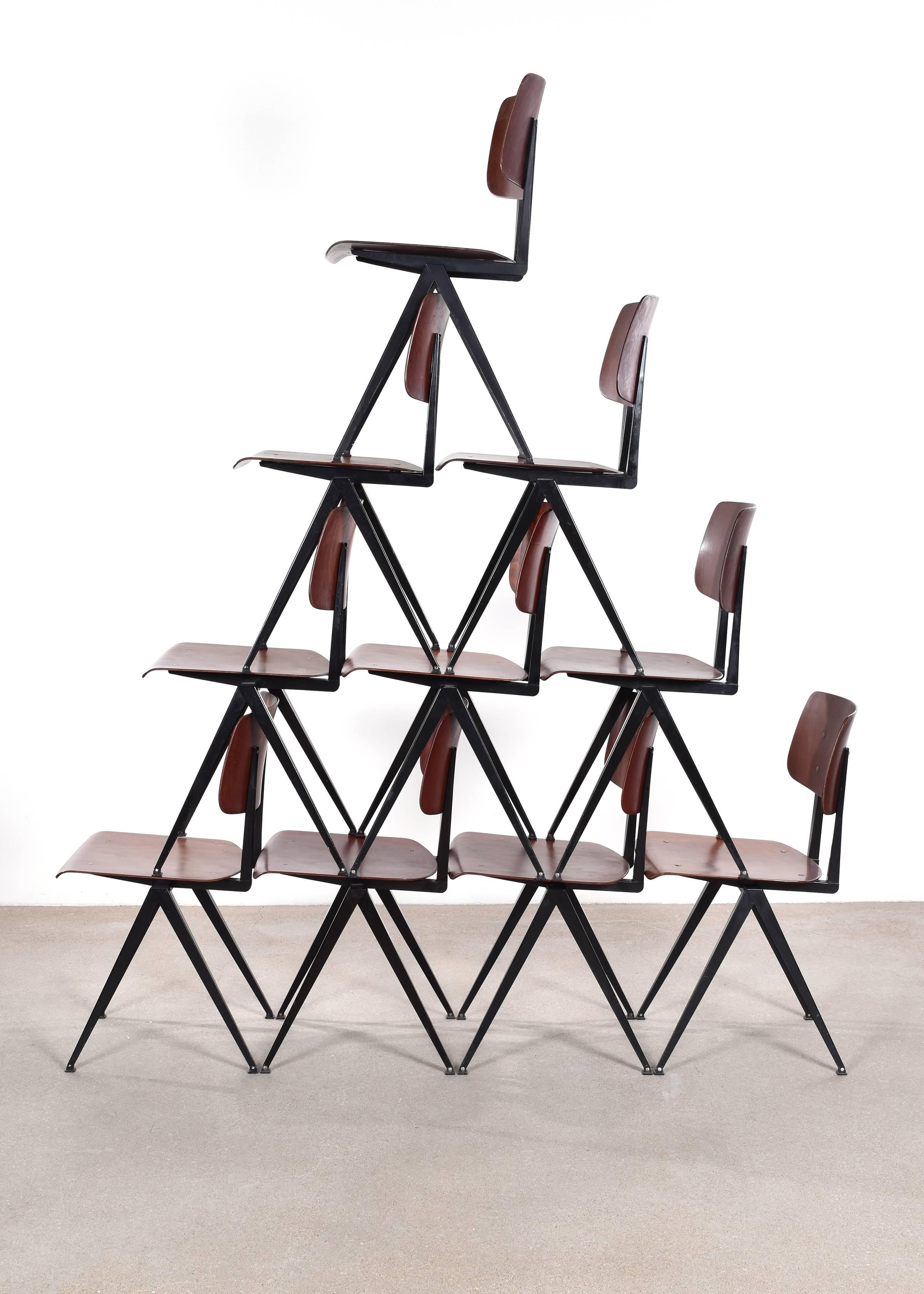 Multiple Black Galvanitas Industrial Plywood Chairs S16, Netherlands In Good Condition In Amsterdam, NL