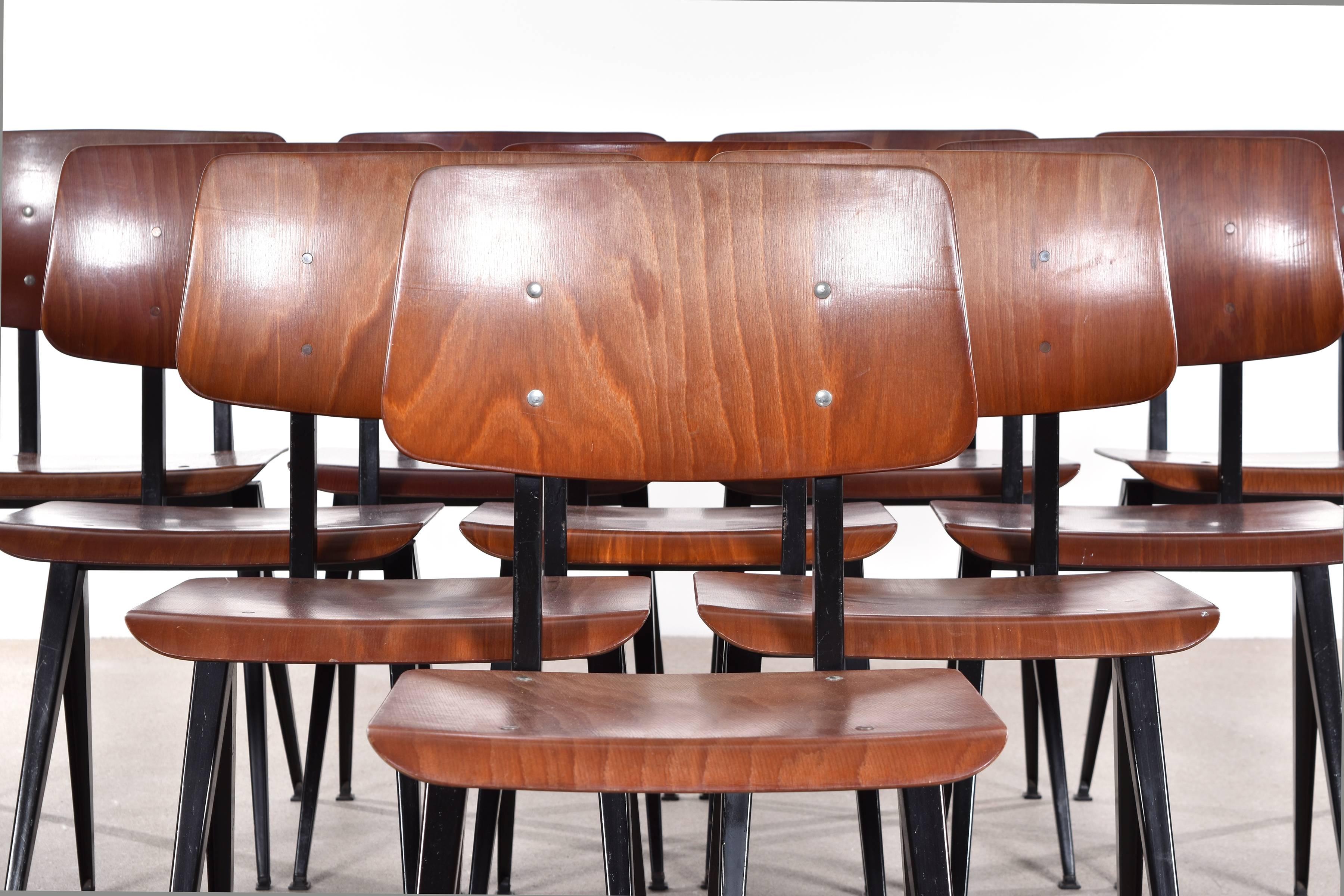 Mid-20th Century Multiple Black Galvanitas Industrial Plywood Chairs S16, Netherlands