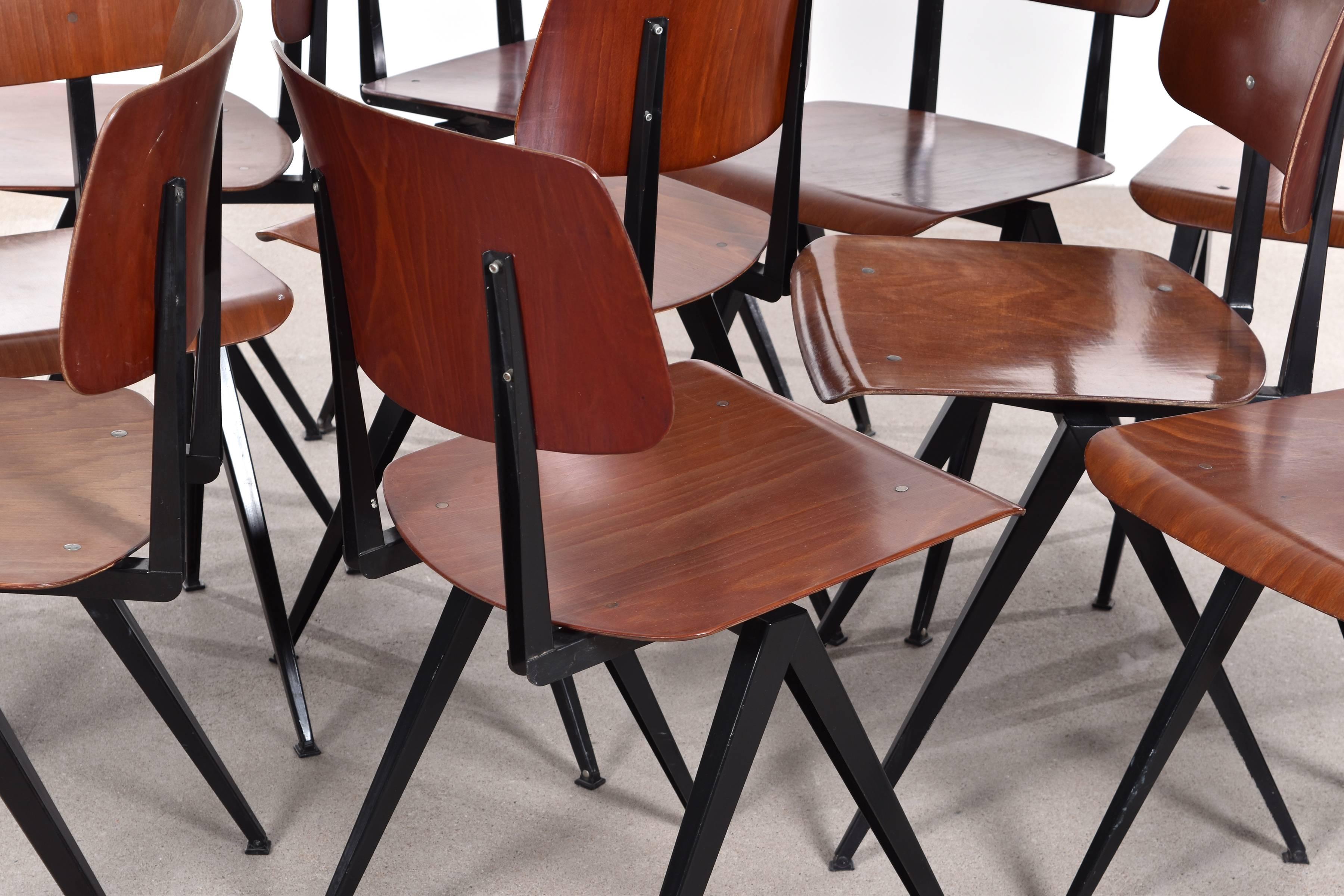 Metal Multiple Black Galvanitas Industrial Plywood Chairs S16, Netherlands