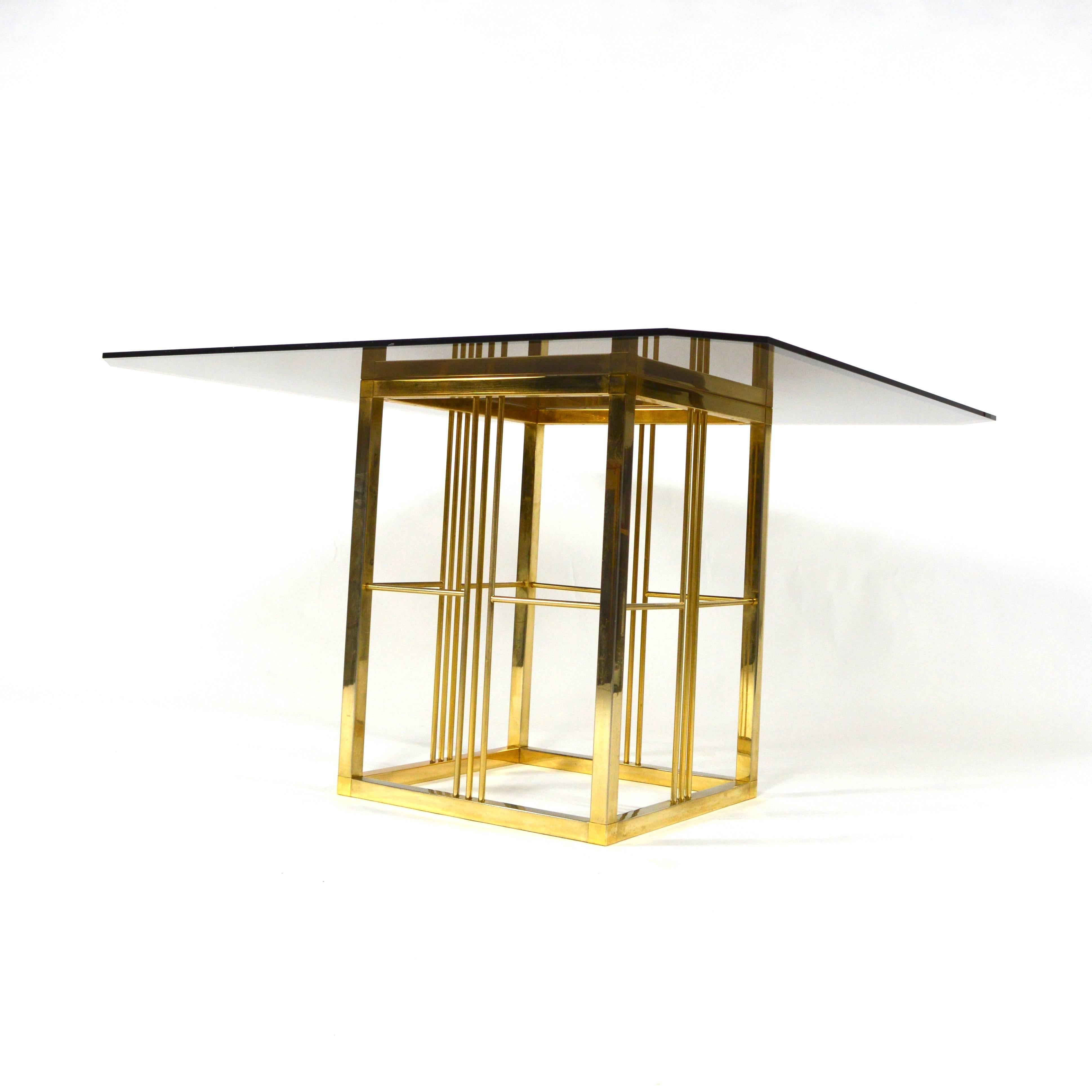 Late 20th Century Brass and Glass Dining Table, Italy, 1970s-1980s