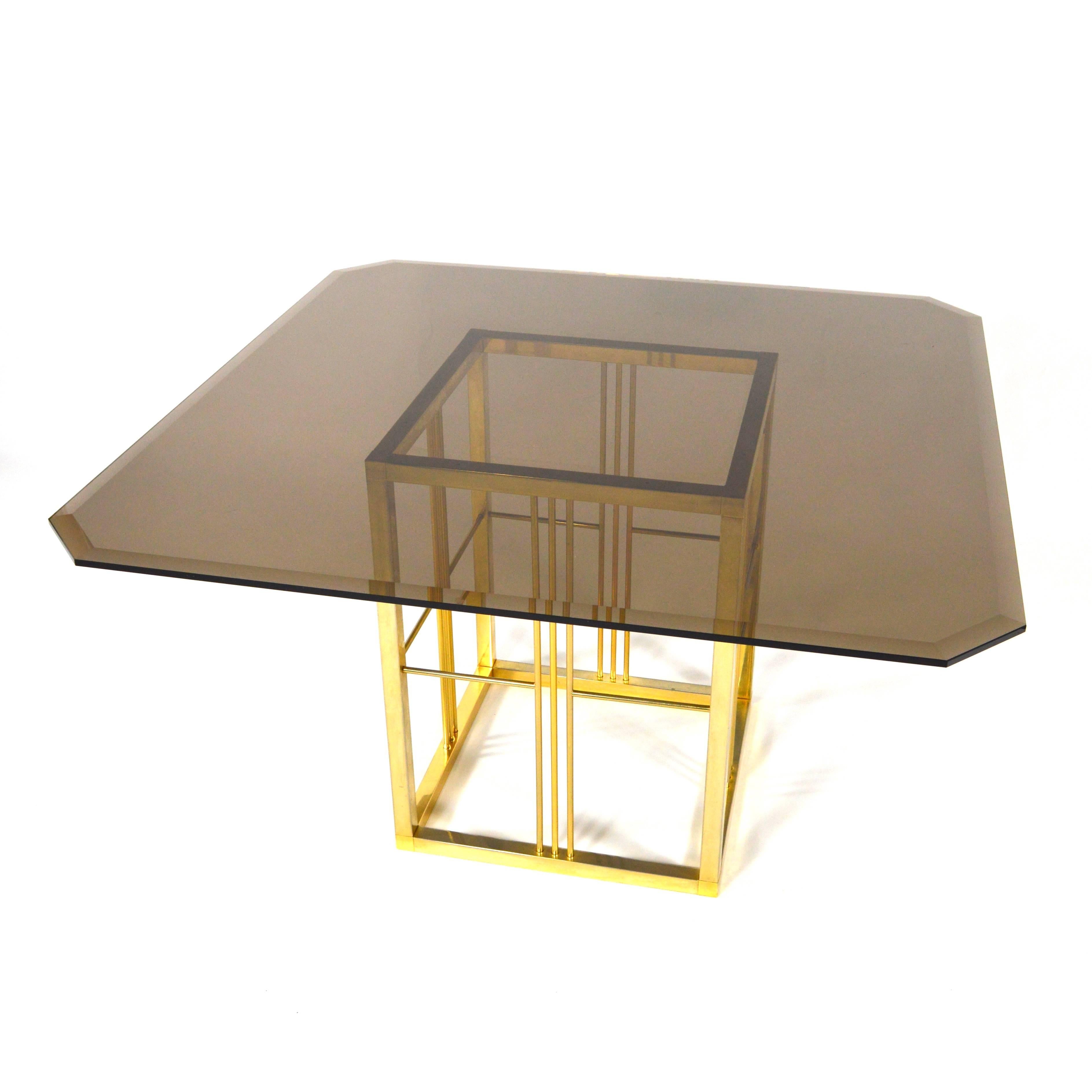 Brass and Glass Dining Table, Italy, 1970s-1980s In Good Condition In Pijnacker, Zuid-Holland