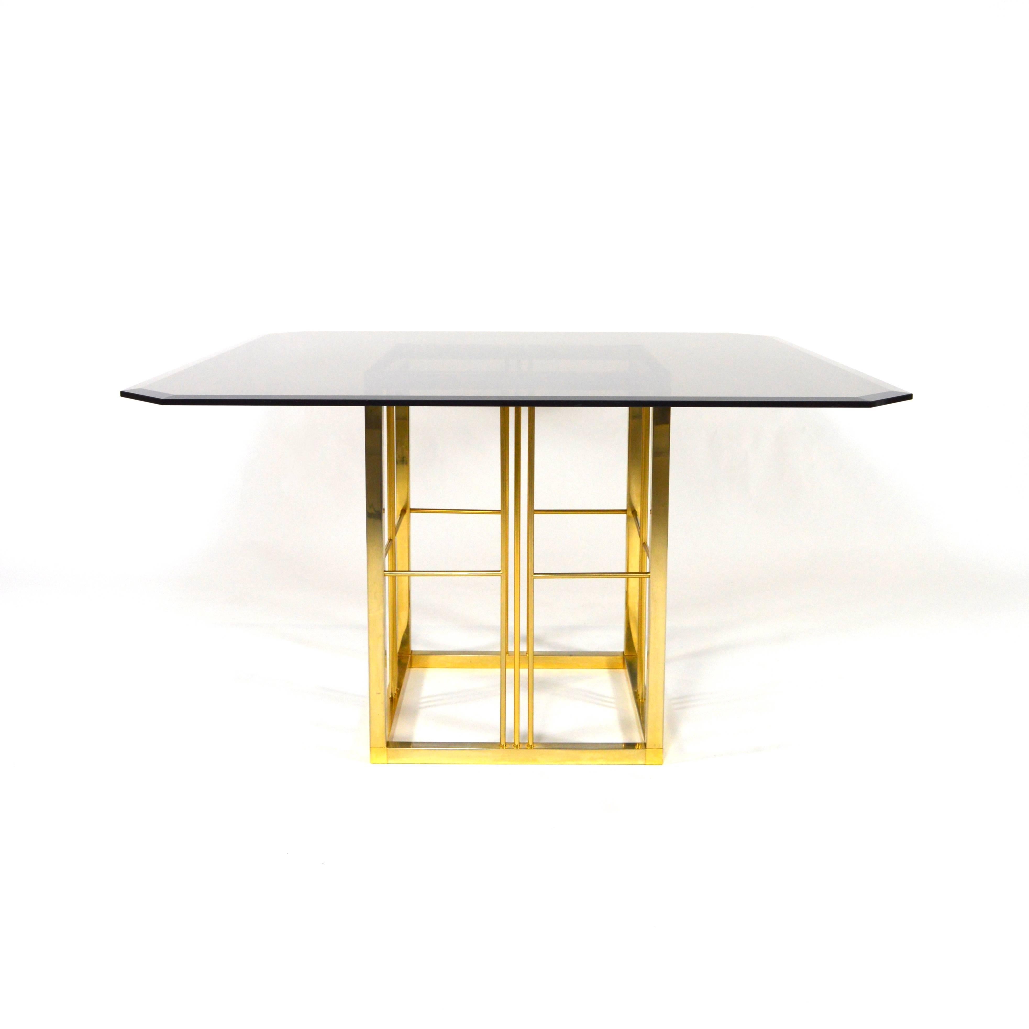 European Brass and Glass Dining Table, Italy, 1970s-1980s