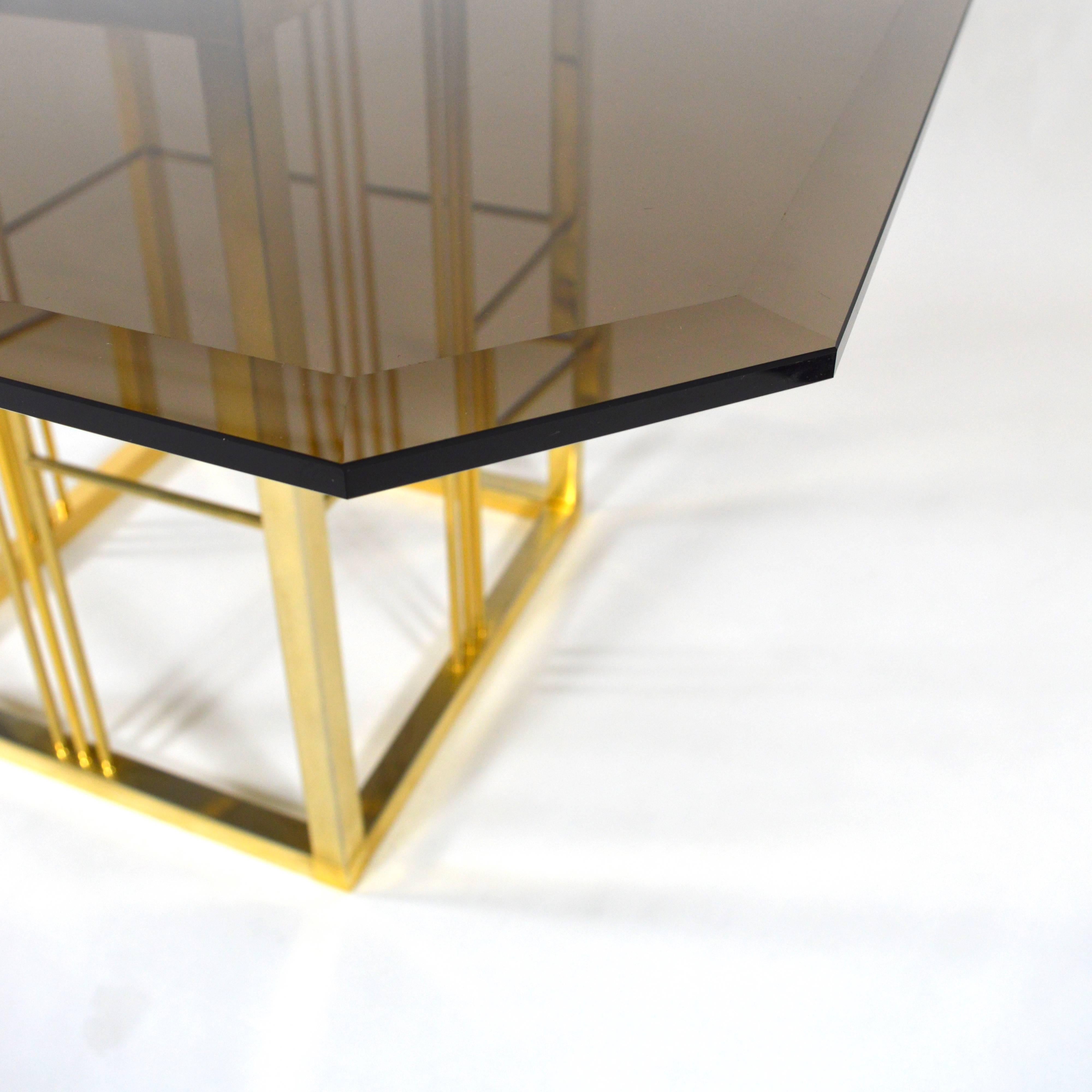 Hollywood Regency Brass and Glass Dining Table, Italy, 1970s-1980s