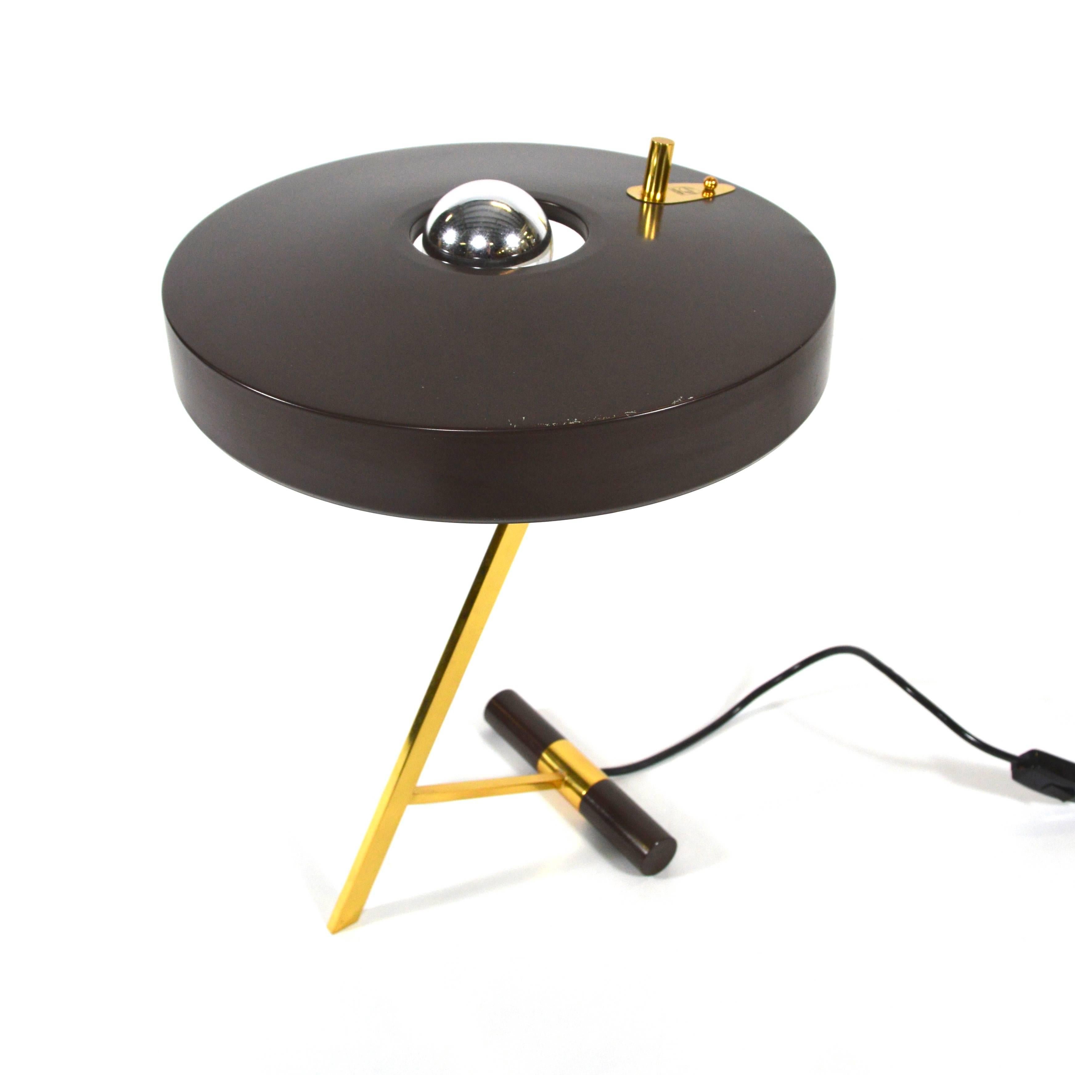 Mid-20th Century Louis Kalff for Philips Z-Shaped Brass Desk Lamp