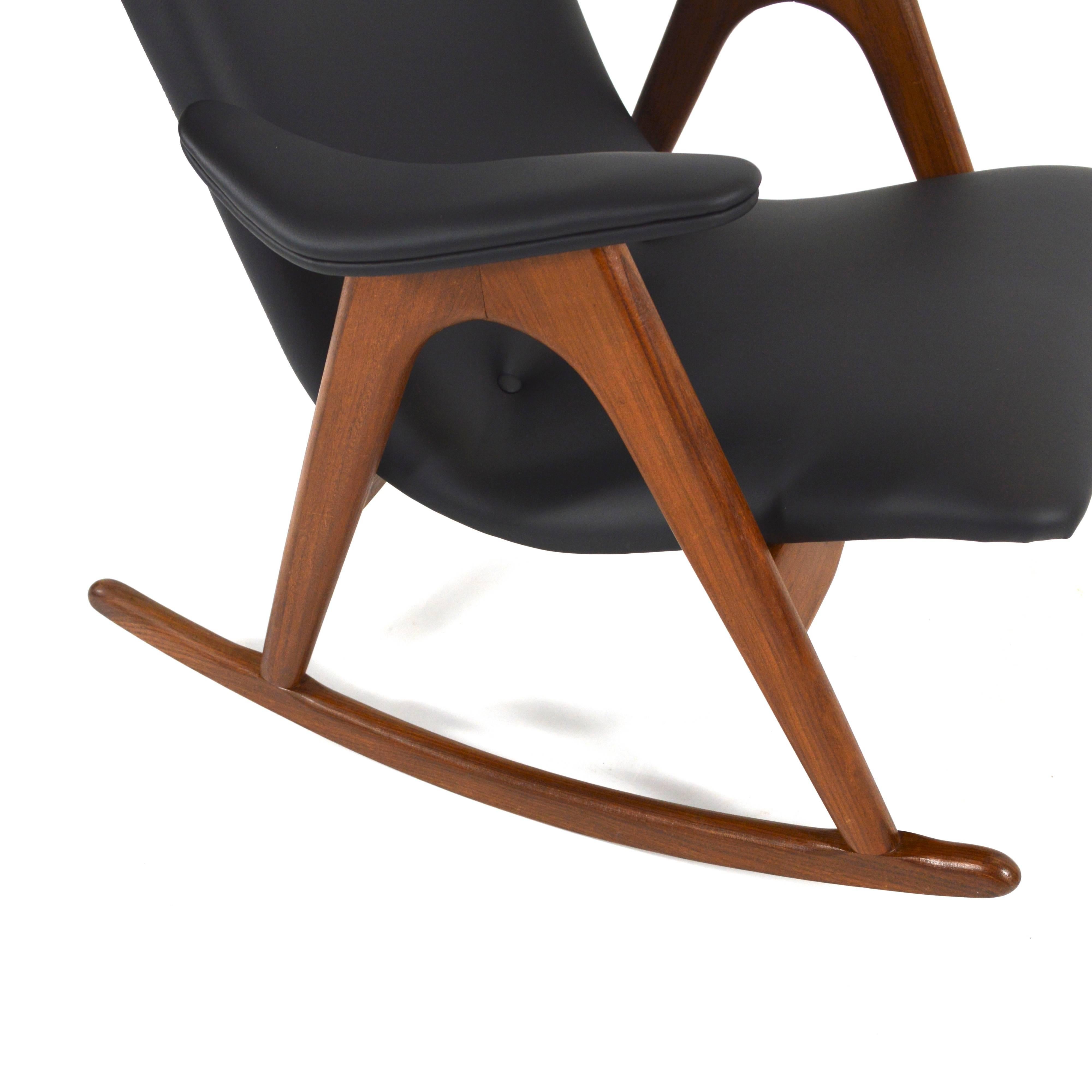 Leather Rocking Chair by Louis Van Teeffelen for WeBe, Netherlands, 1960s