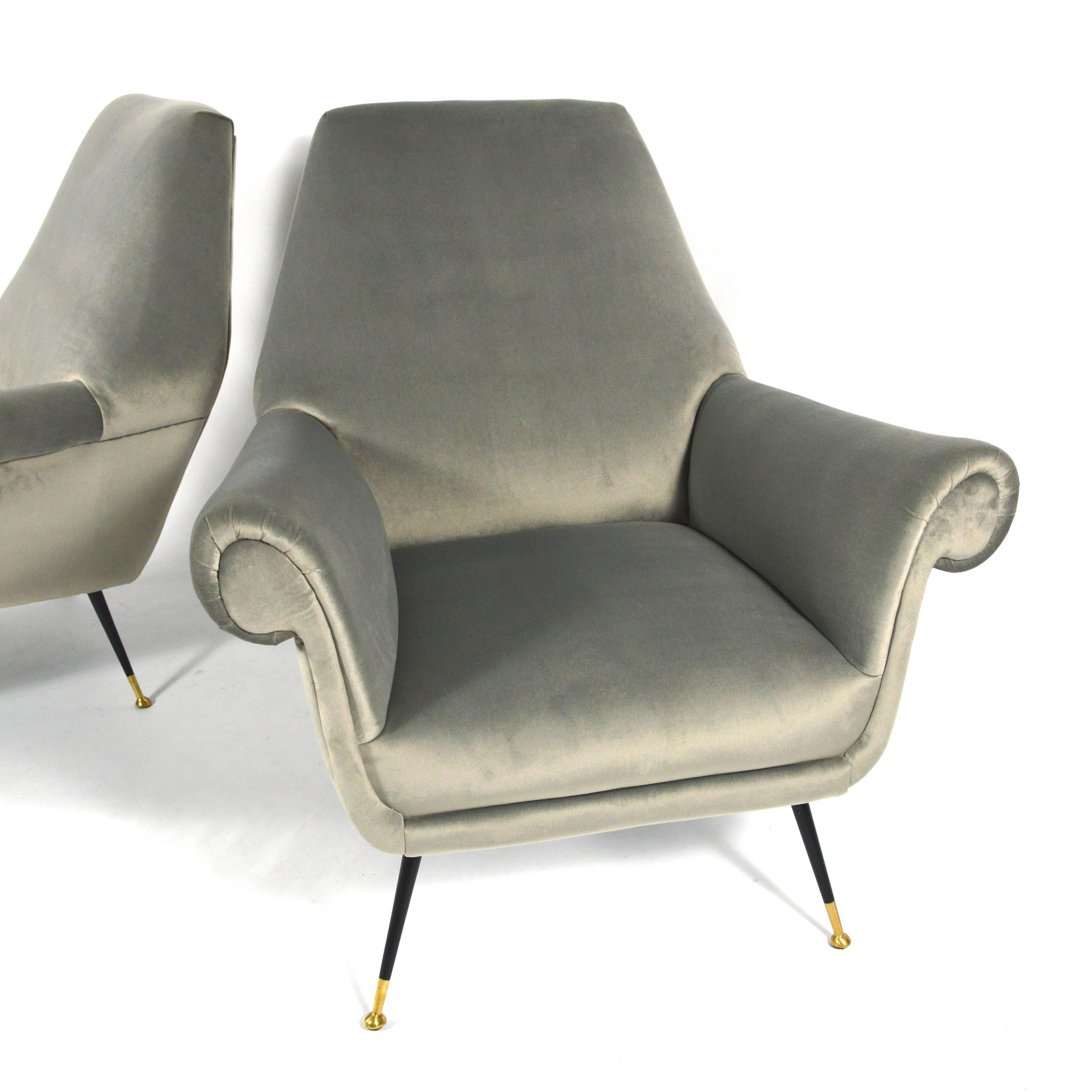 Brass Gigi Radice Attributed Club Lounge Chairs, Italy, 1950s