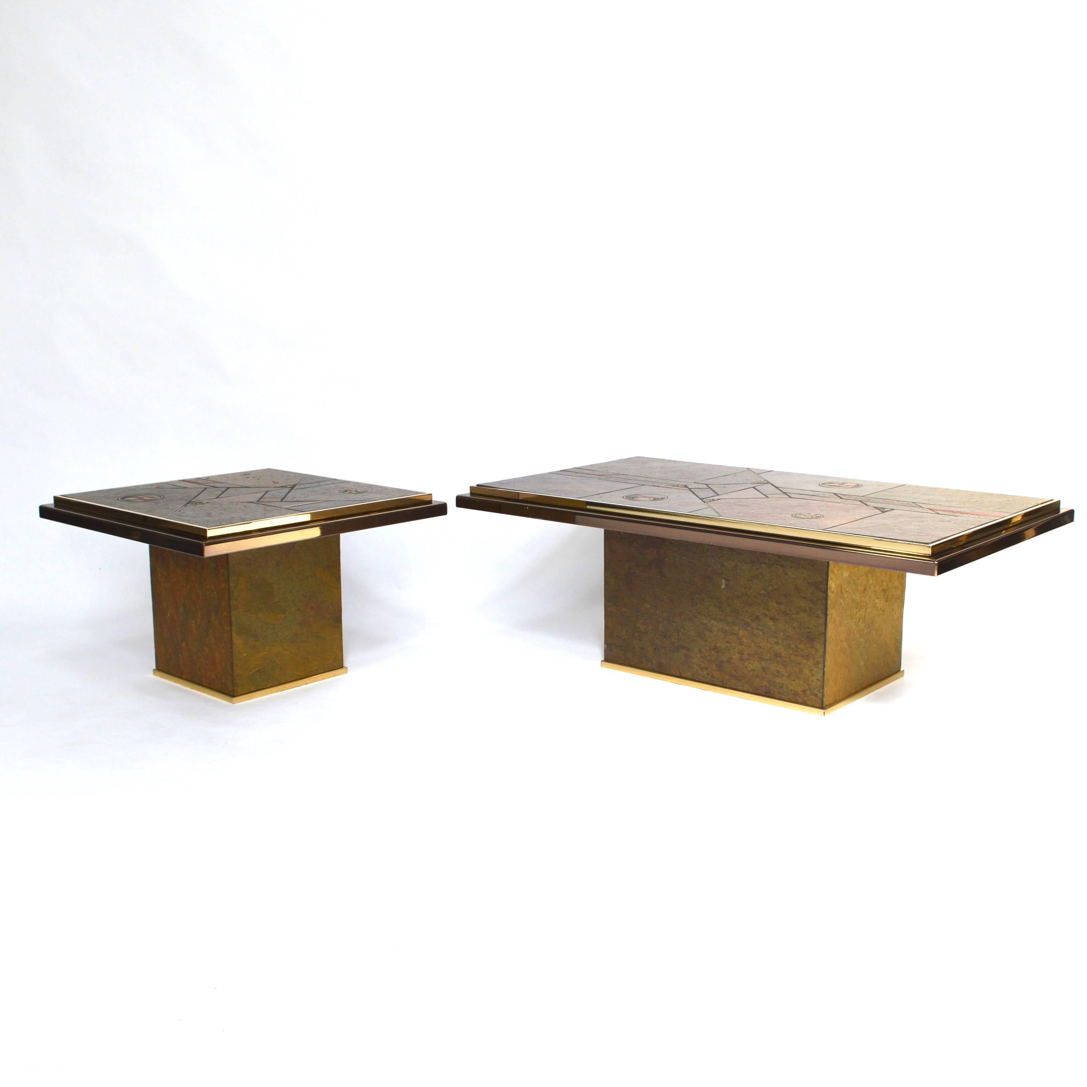 Brutalist Stone and Brass Side or Coffee Table Paul Kingma Style, 1970s In Good Condition In Pijnacker, Zuid-Holland