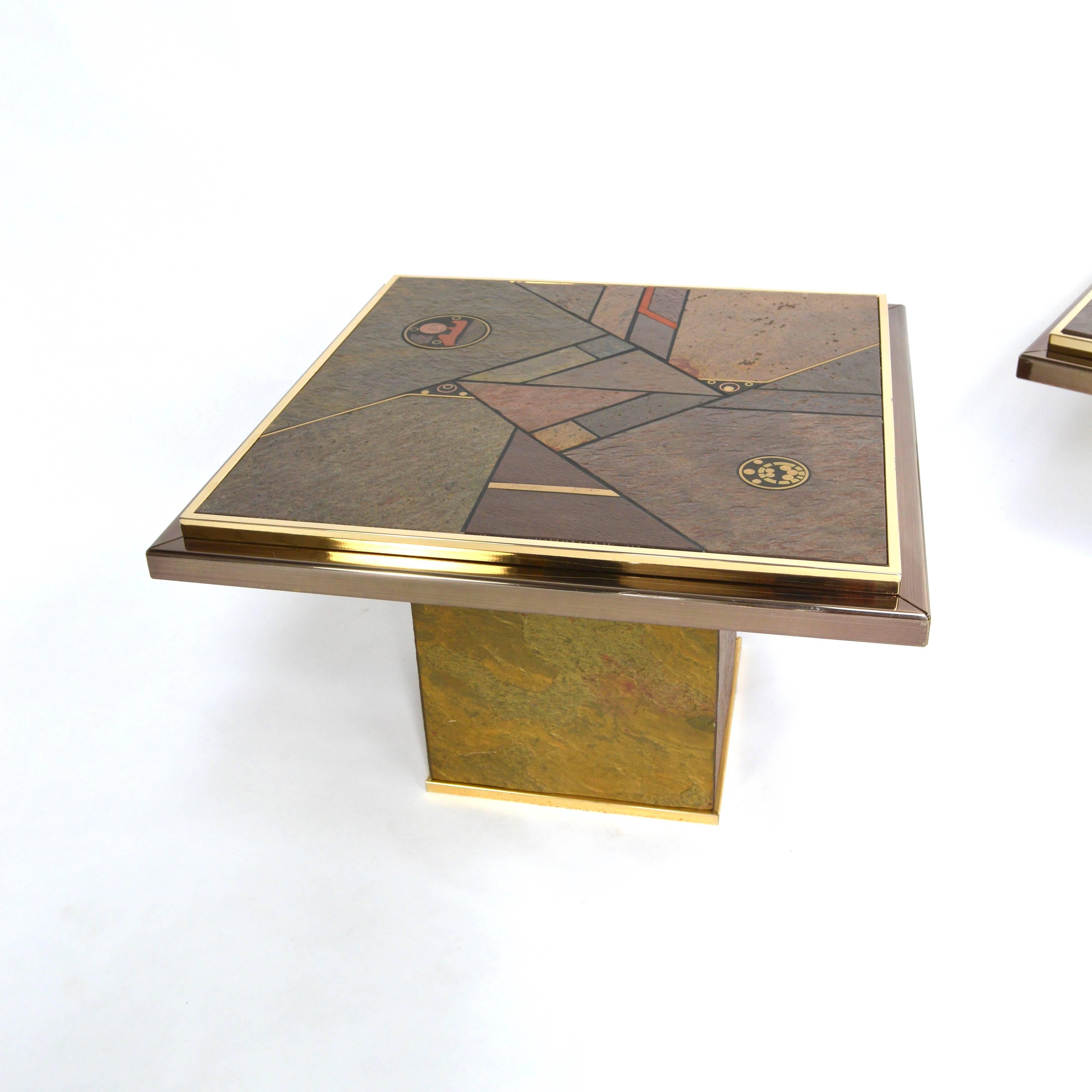 Brutalist Stone and Brass Side or Coffee Table Paul Kingma Style, 1970s 1