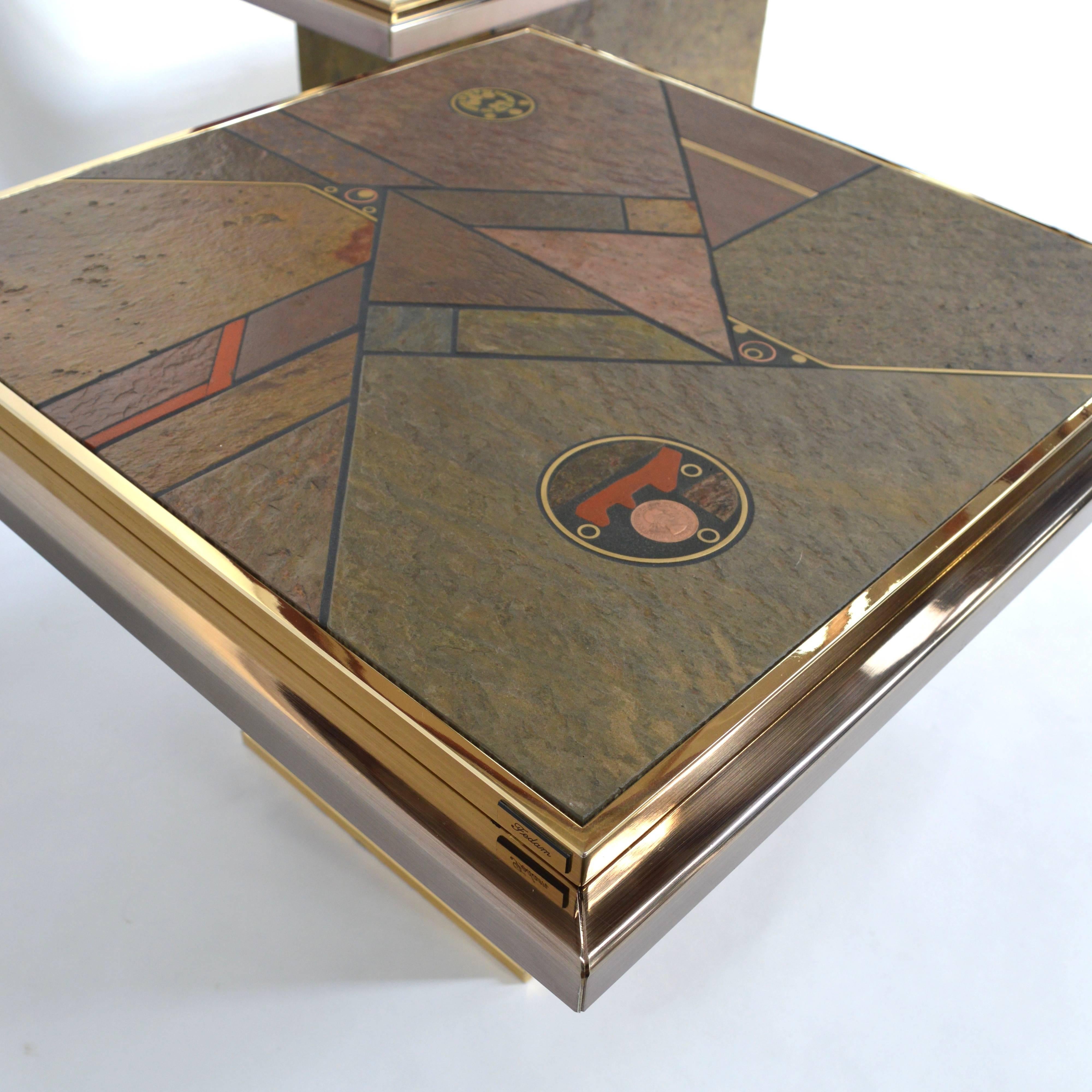 Brutalist Stone and Brass Side or Coffee Table Paul Kingma Style, 1970s 3