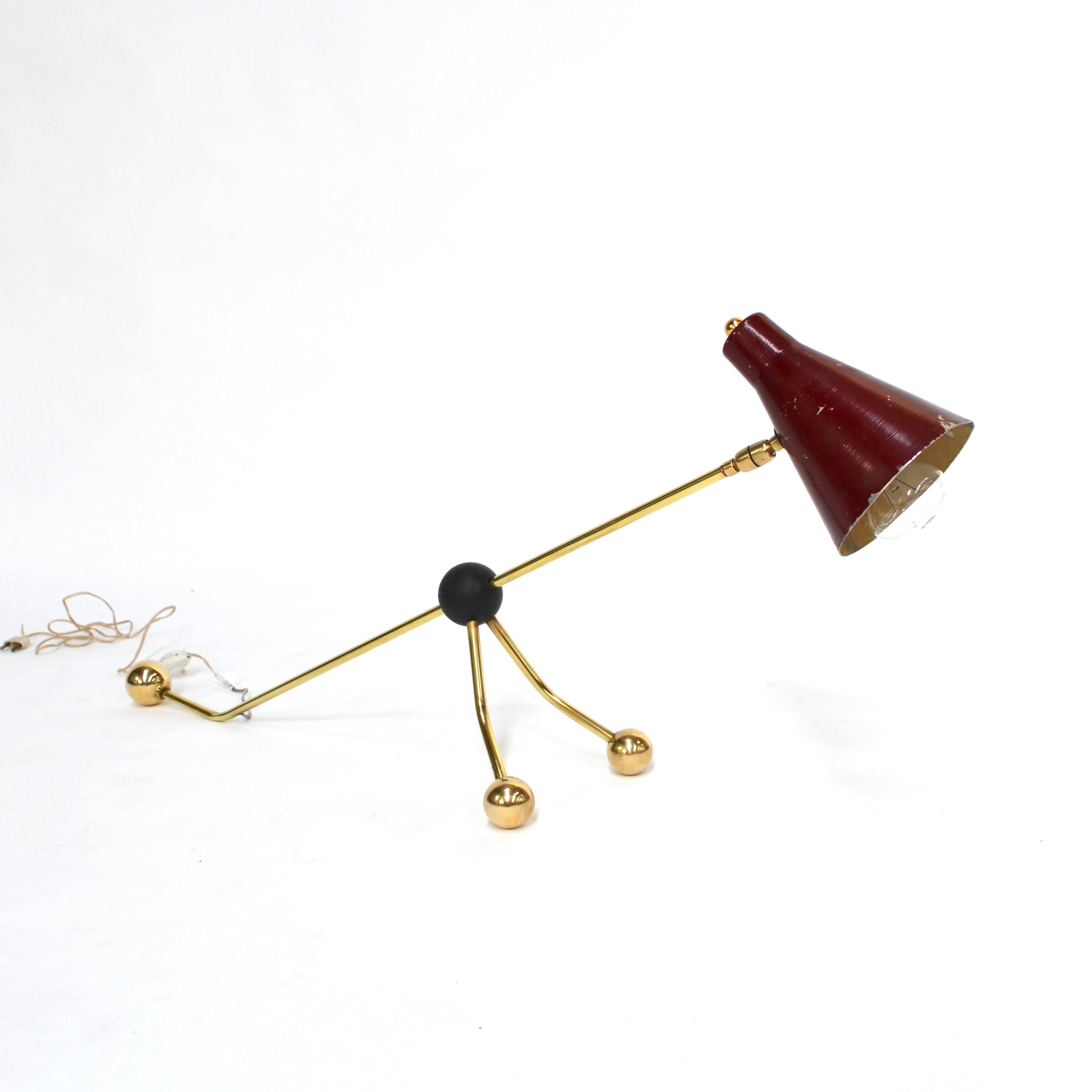 Unusual Italian Brass/Enamel Desk Lamp, circa 1950 1