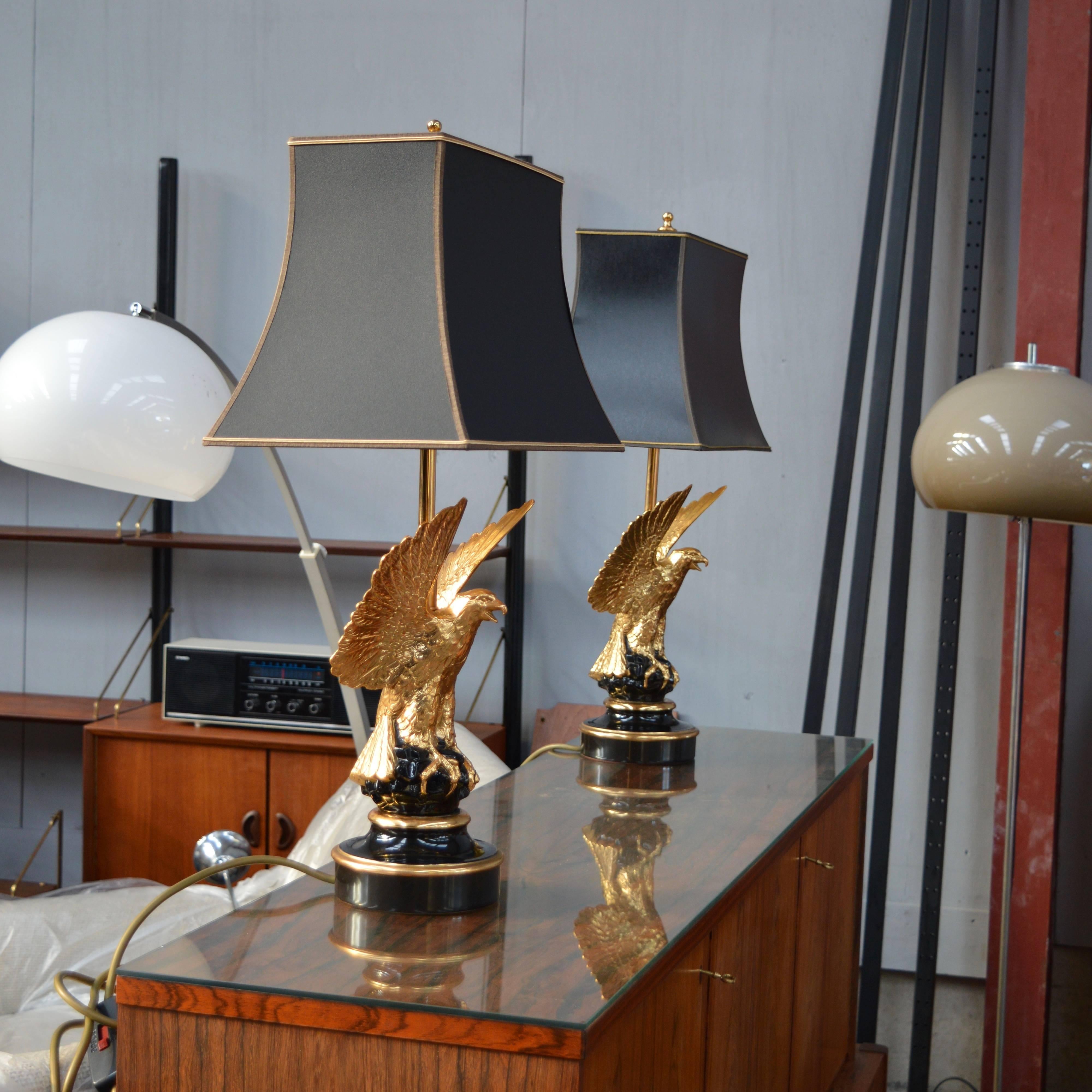 French Pair of DeKnudt Eagle Table Lamps, France, circa 1970