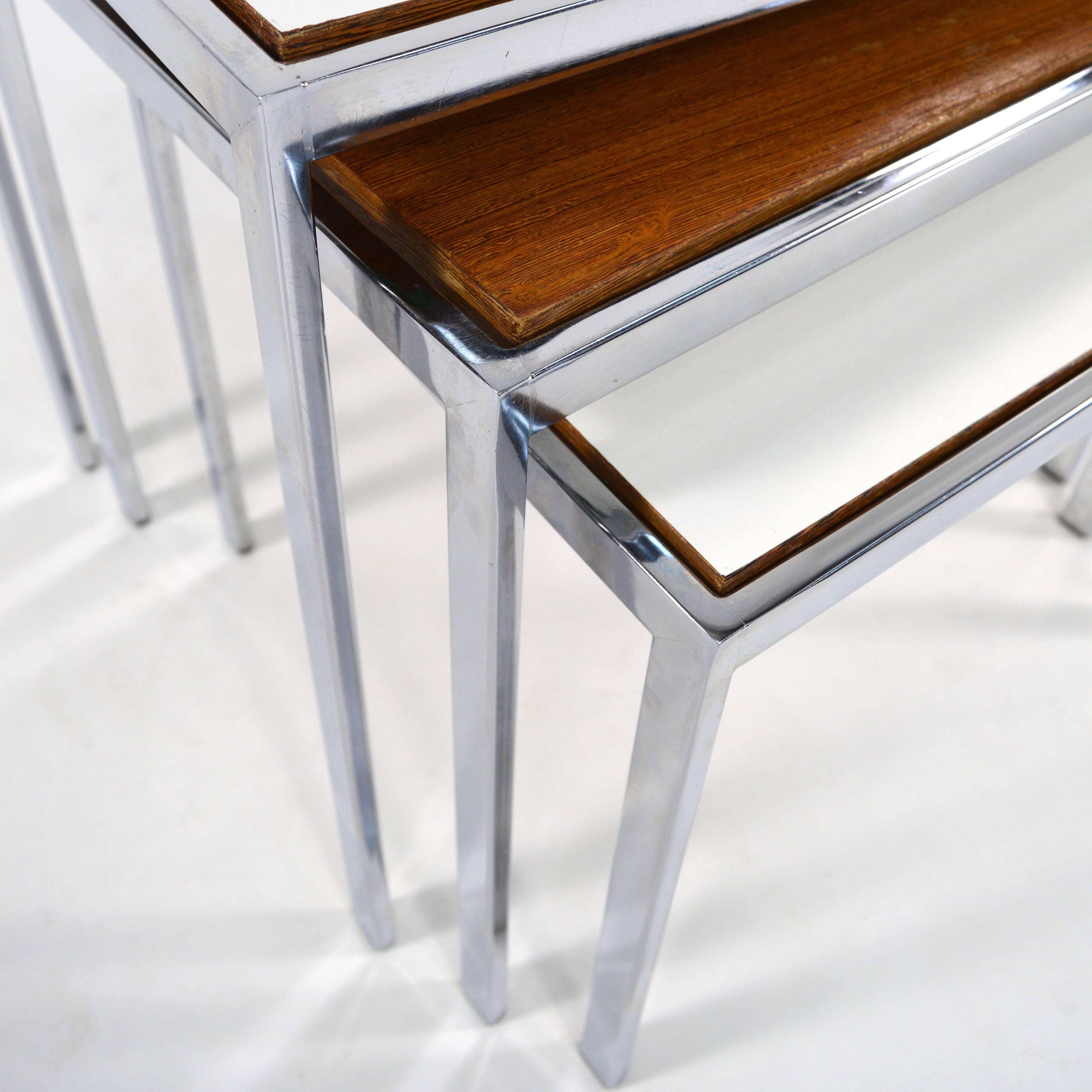 Chrome Set of Three Nesting Tables with Turnable Tops, 1960s 