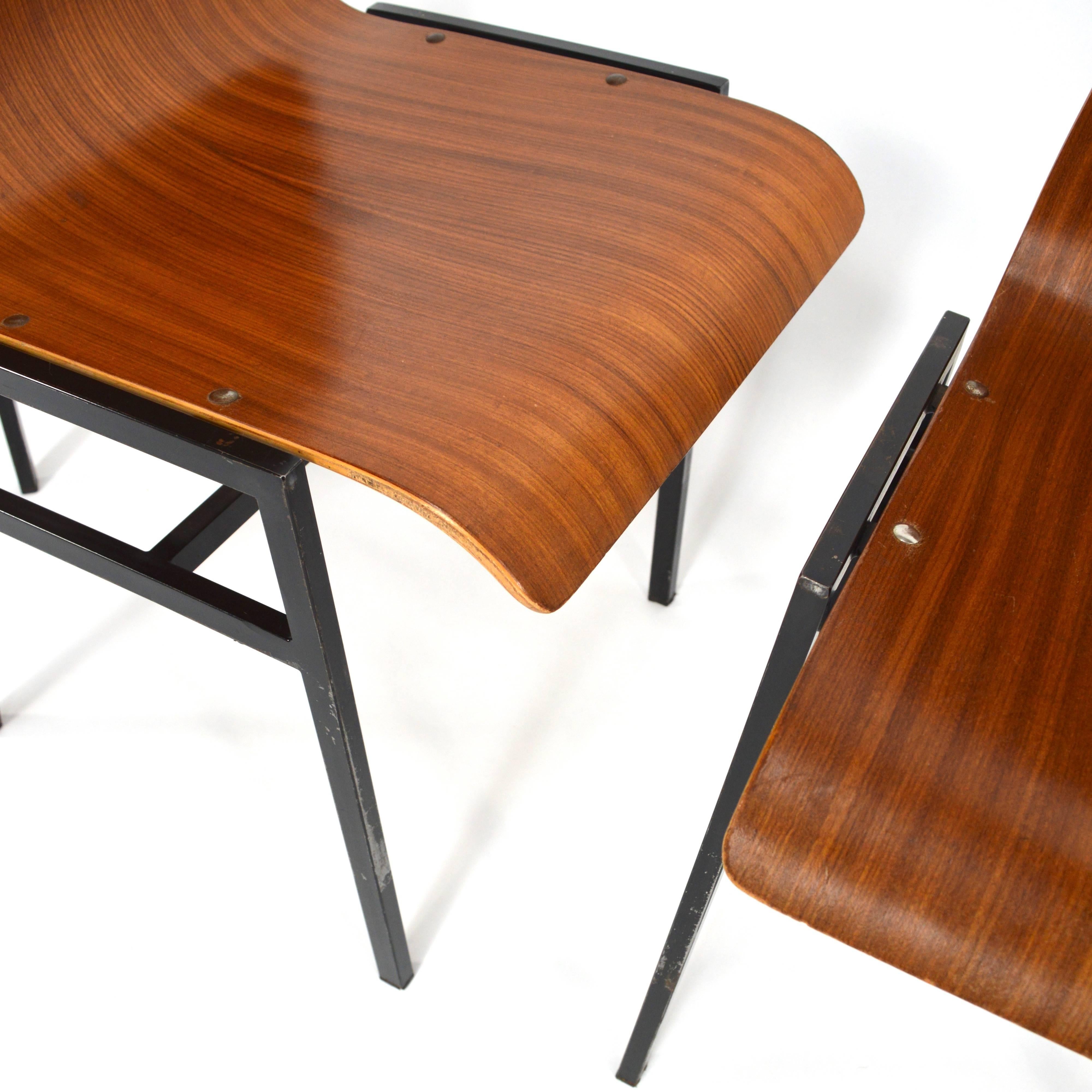 Metal Teak Plywood Stacking Chairs, 1960s