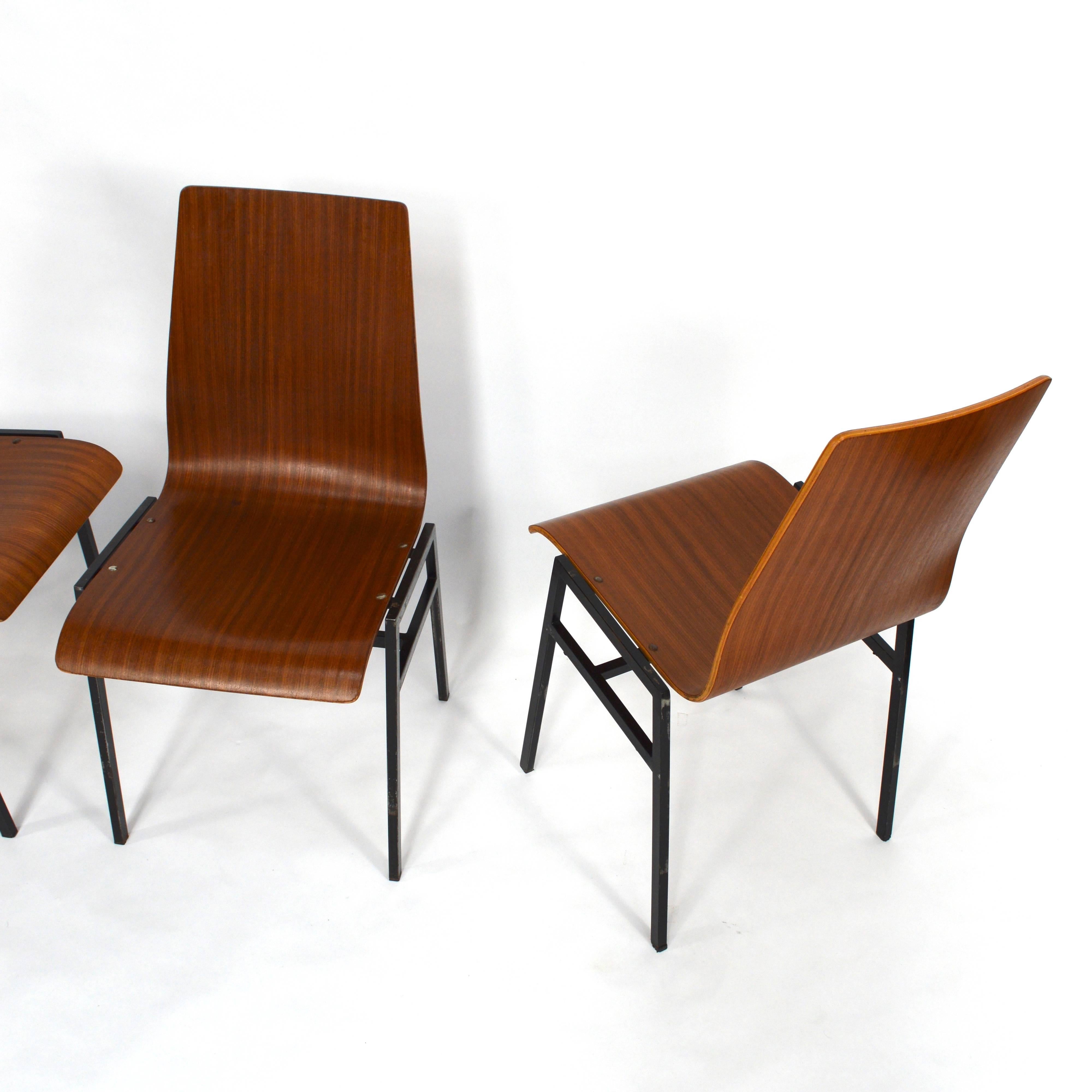 Teak Plywood Stacking Chairs, 1960s In Good Condition In Pijnacker, Zuid-Holland