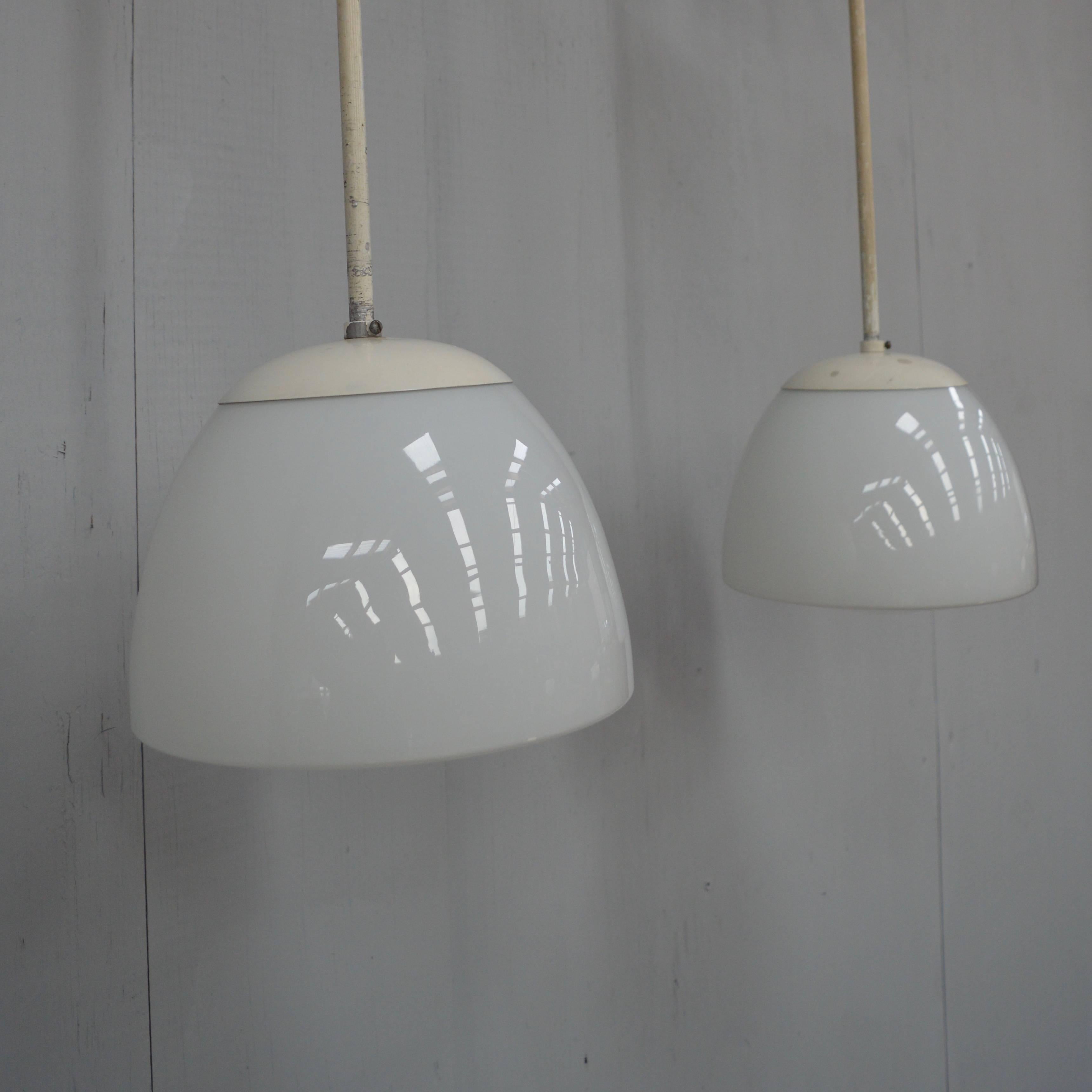 Dutch Pair of Early Gispen Pendant Lamps, Netherlands, 1930s-1940s For Sale