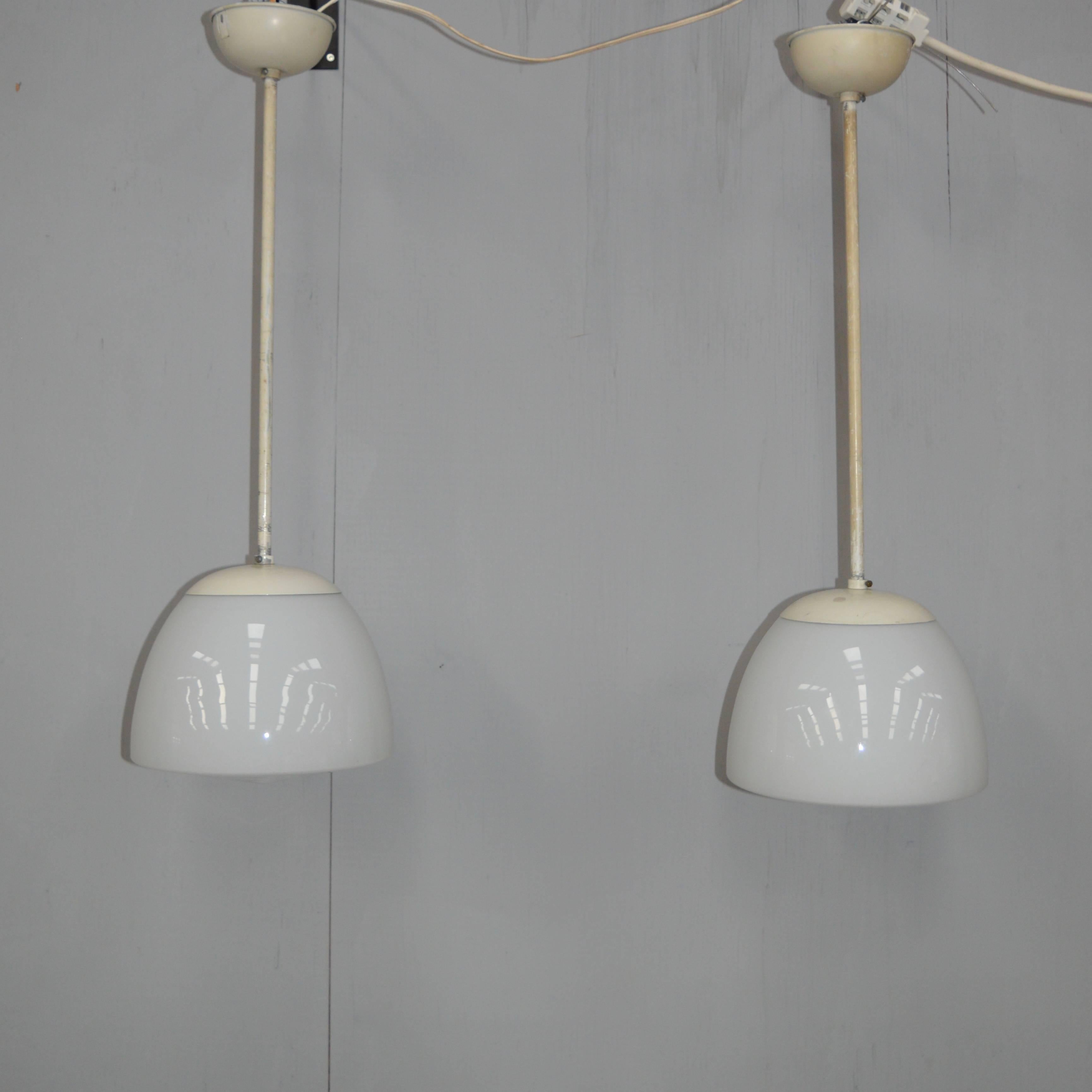 Pair of Early Gispen Pendant Lamps, Netherlands, 1930s-1940s In Fair Condition For Sale In Pijnacker, Zuid-Holland