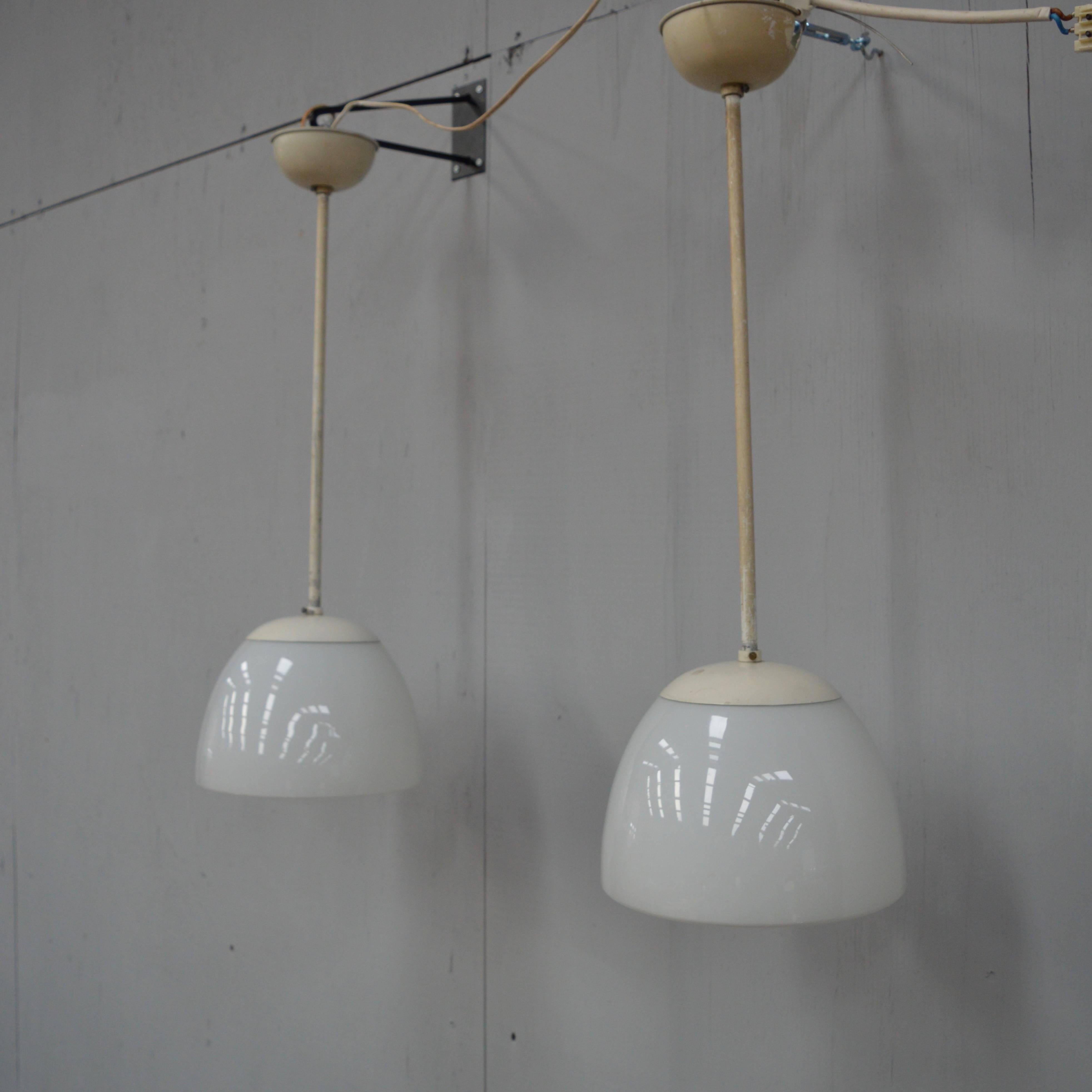 Mid-Century Modern Pair of Early Gispen Pendant Lamps, Netherlands, 1930s-1940s For Sale