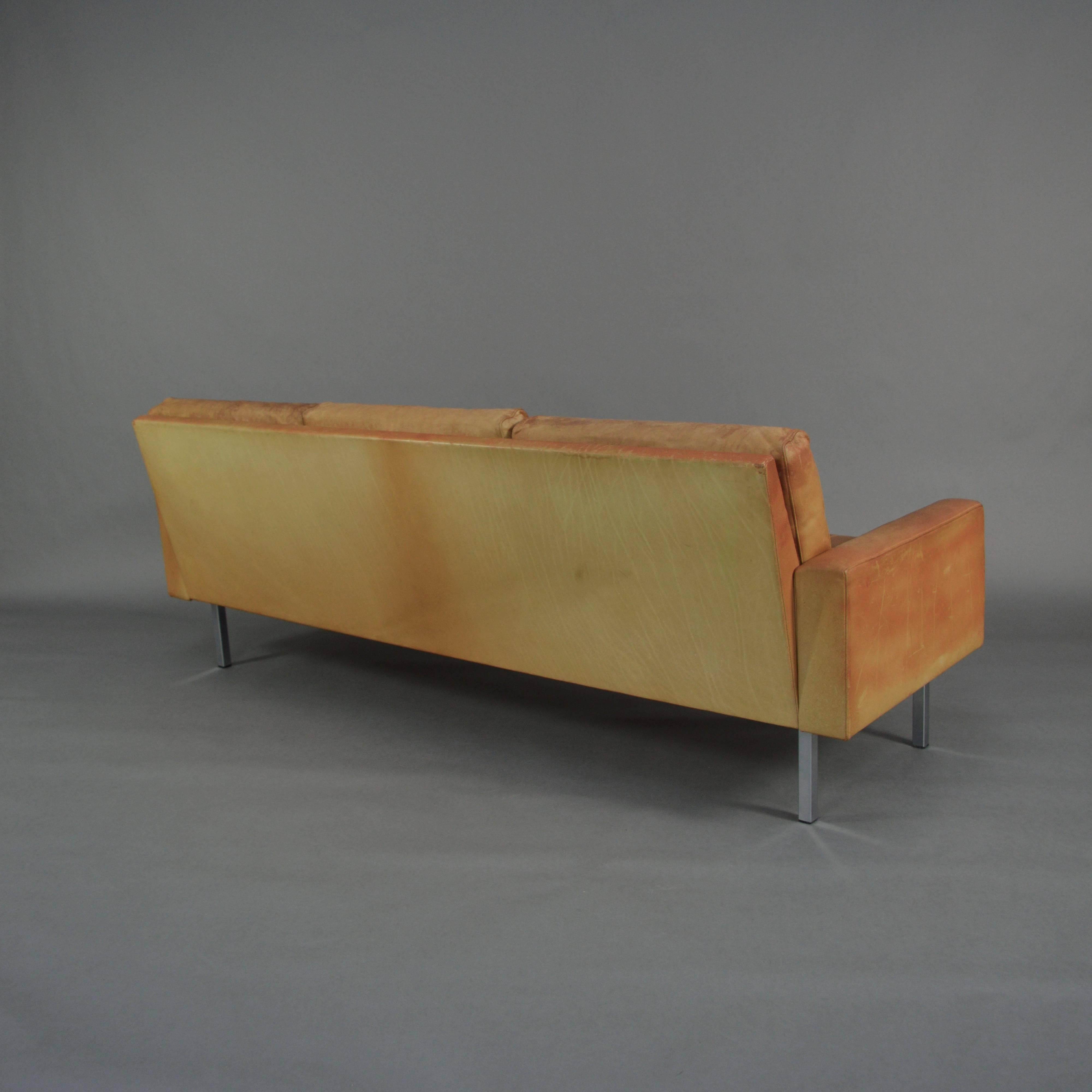 Martin Visser for 'T Spectrum Cognac Leather Three Seat Sofa, 1960s 5