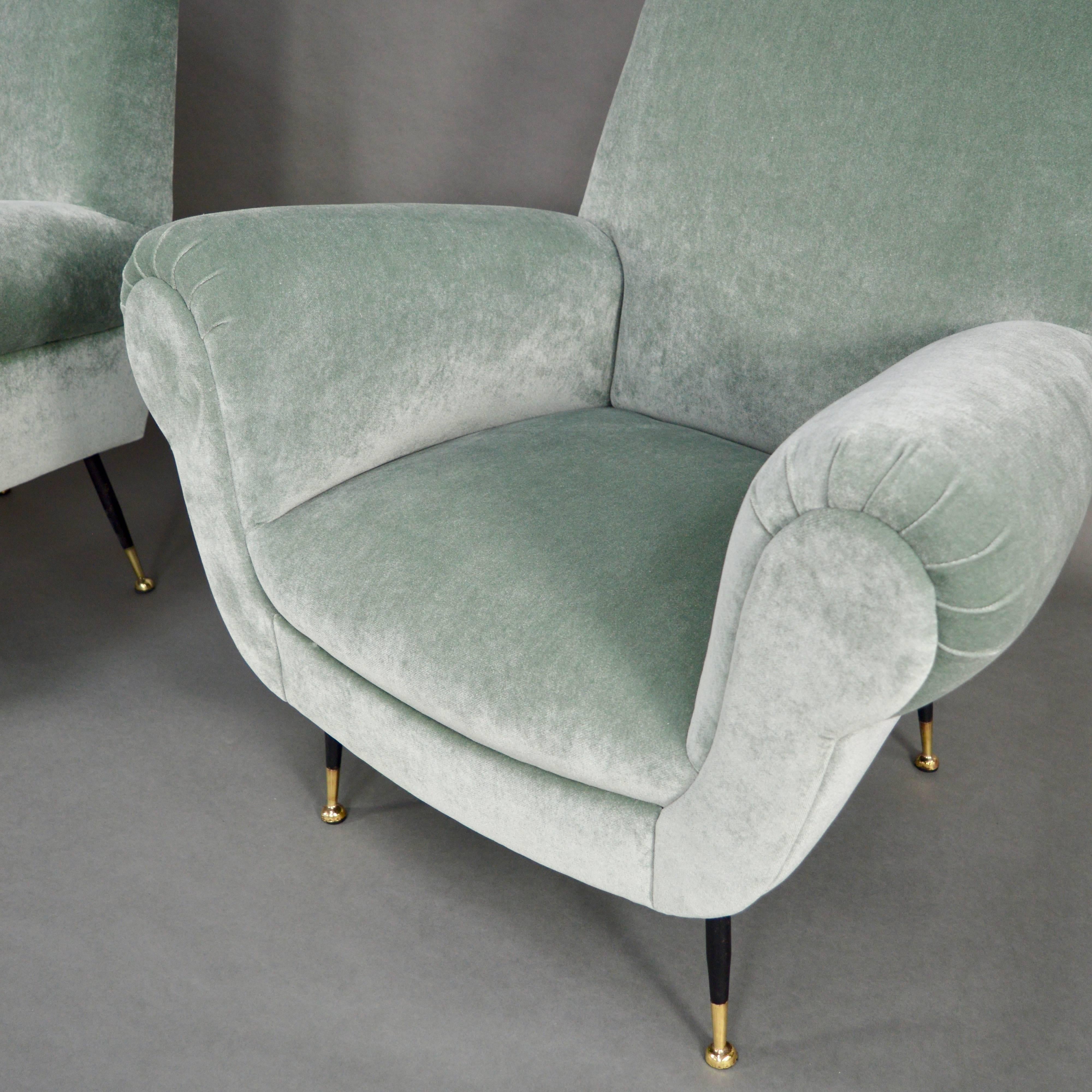 Metal Pair of Gigi Radice Club Lounge Chairs for Minotti, Italy, 1950s