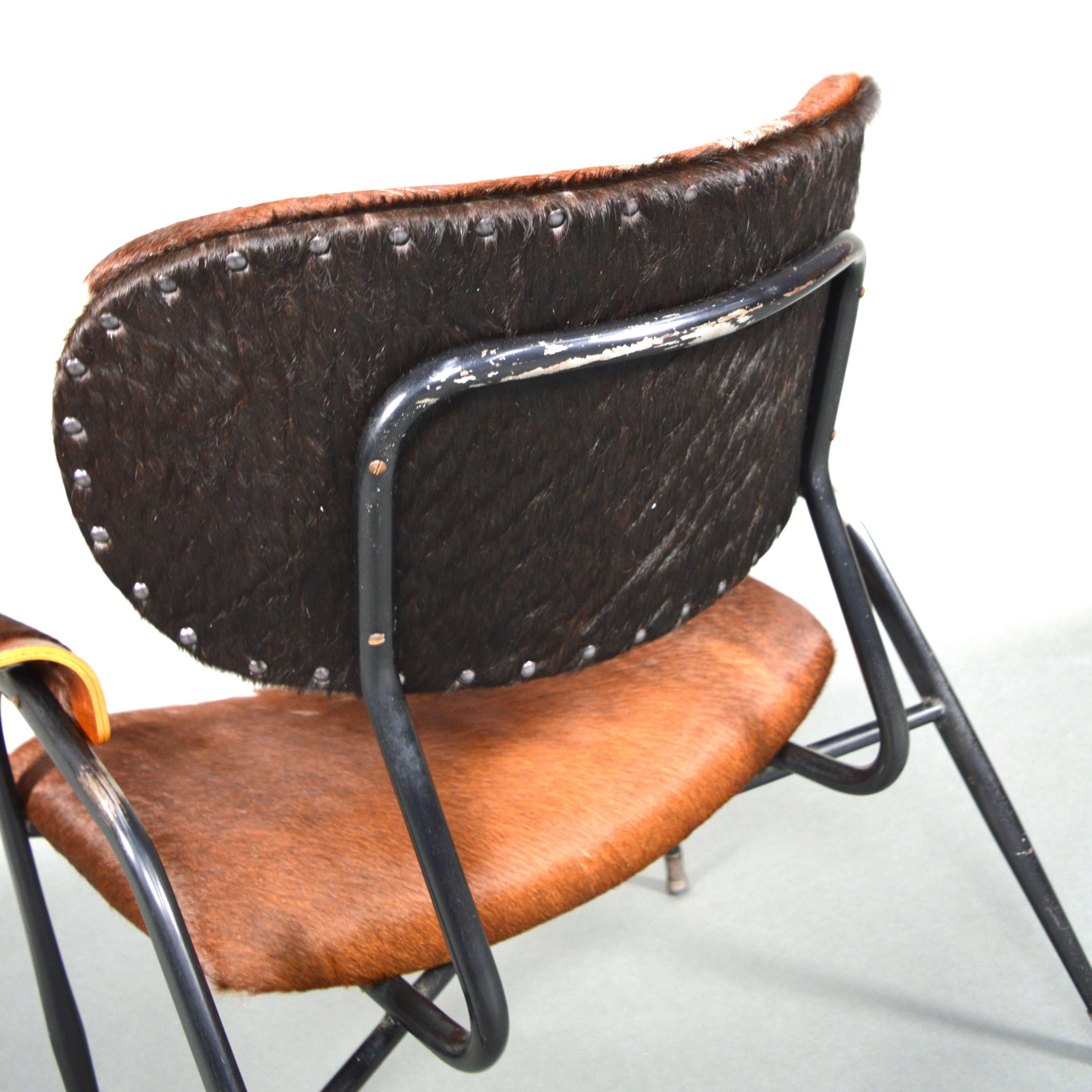 Metal Gastone Rinaldi for RIMA Lounge Chair with new cowhide, Italy, 1950s