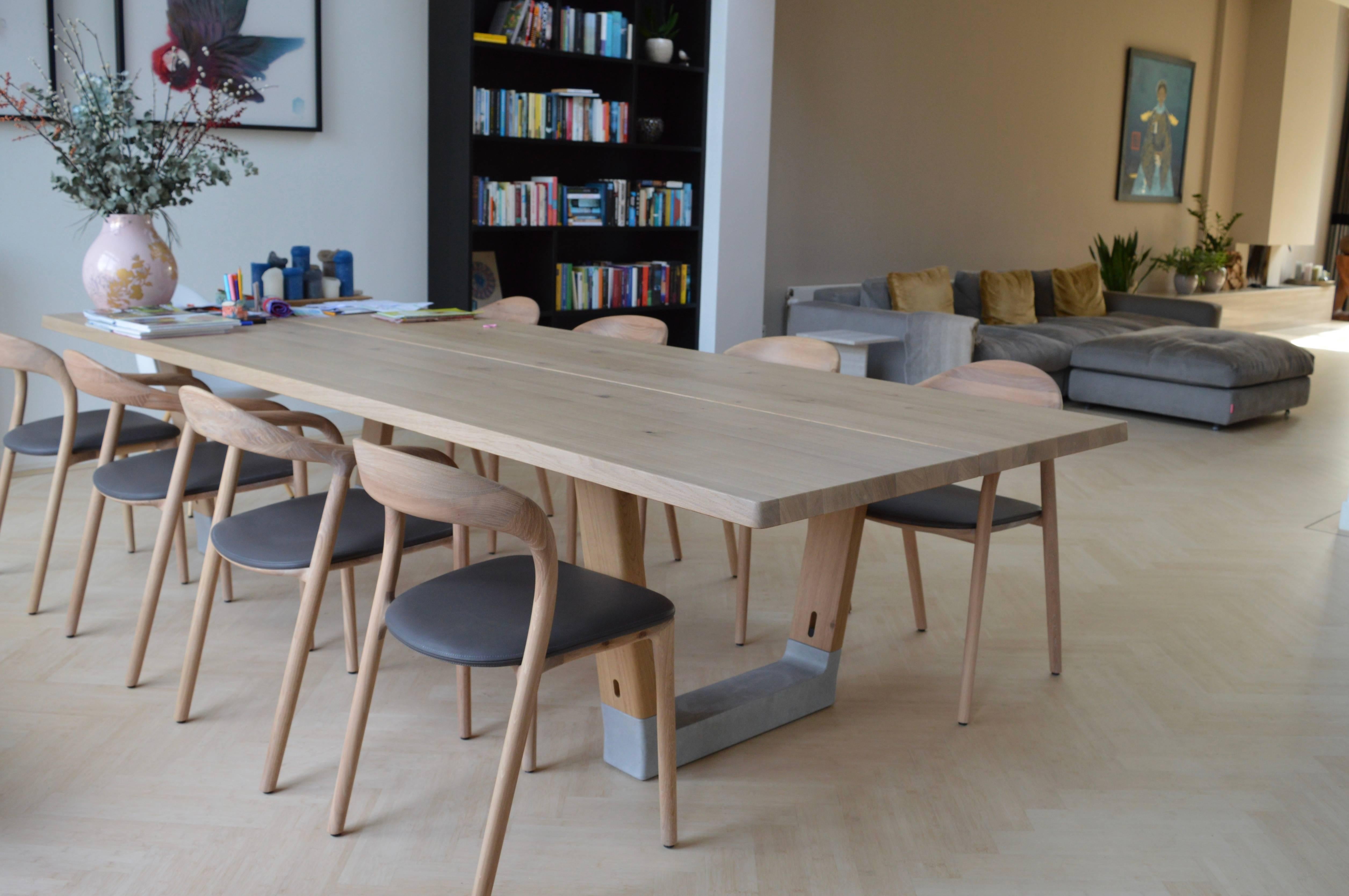 Contemporary Artisan 'Neva' Dining Chairs in Oak and Leather