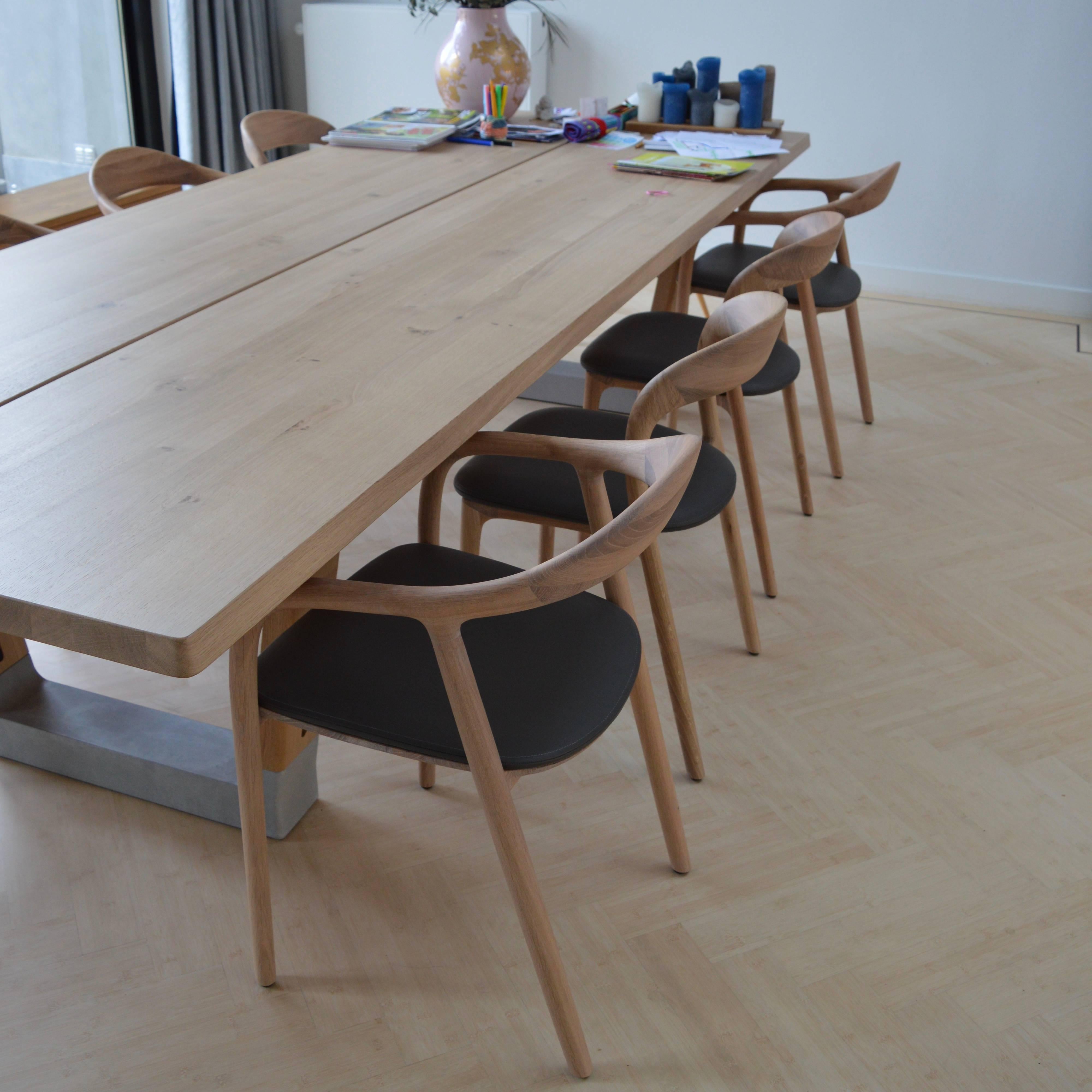 Scandinavian Modern Artisan 'Neva' Dining Chairs in Oak and Leather