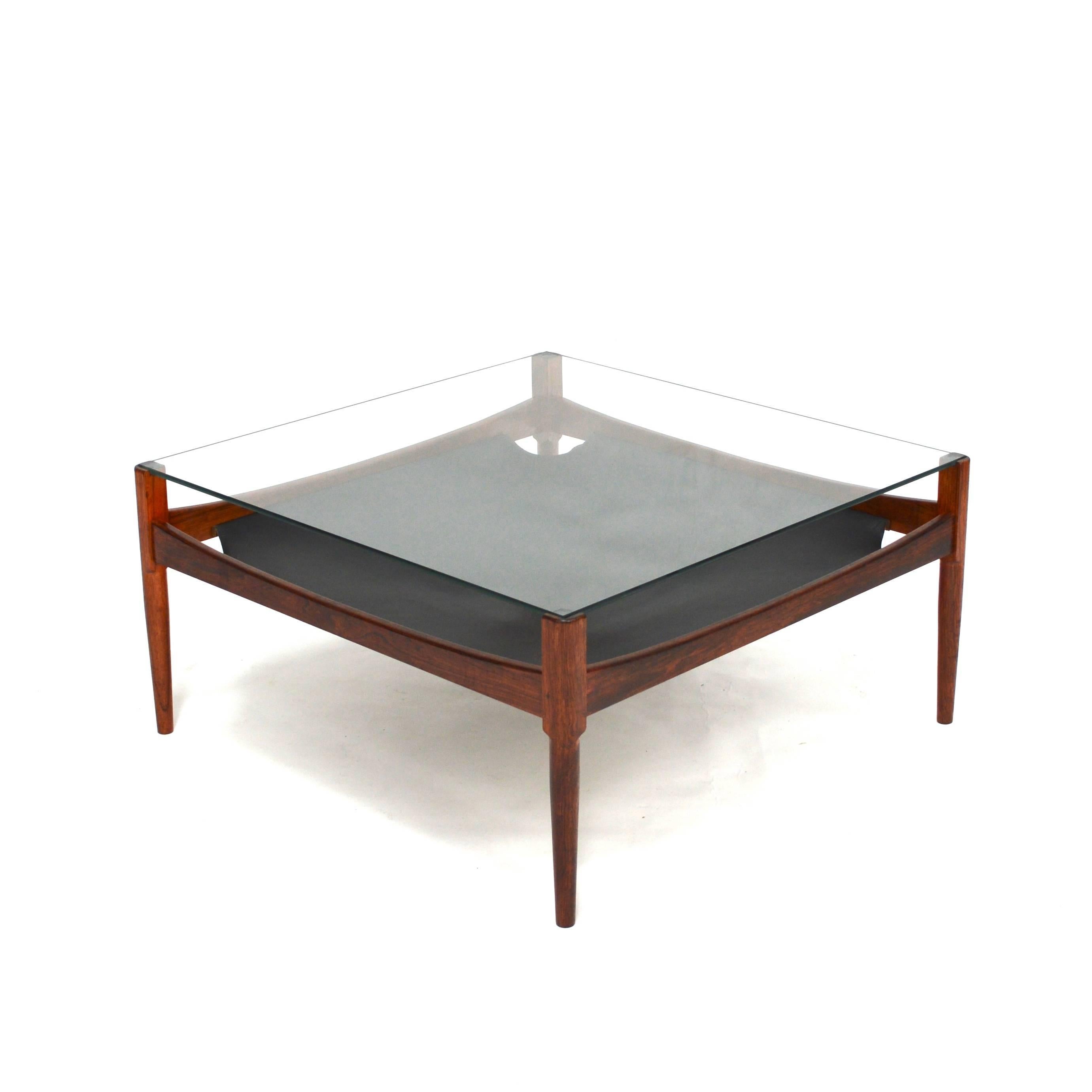Kristian Vedel Leather and Brazilian Rosewood Coffee Table In Excellent Condition In Pijnacker, Zuid-Holland