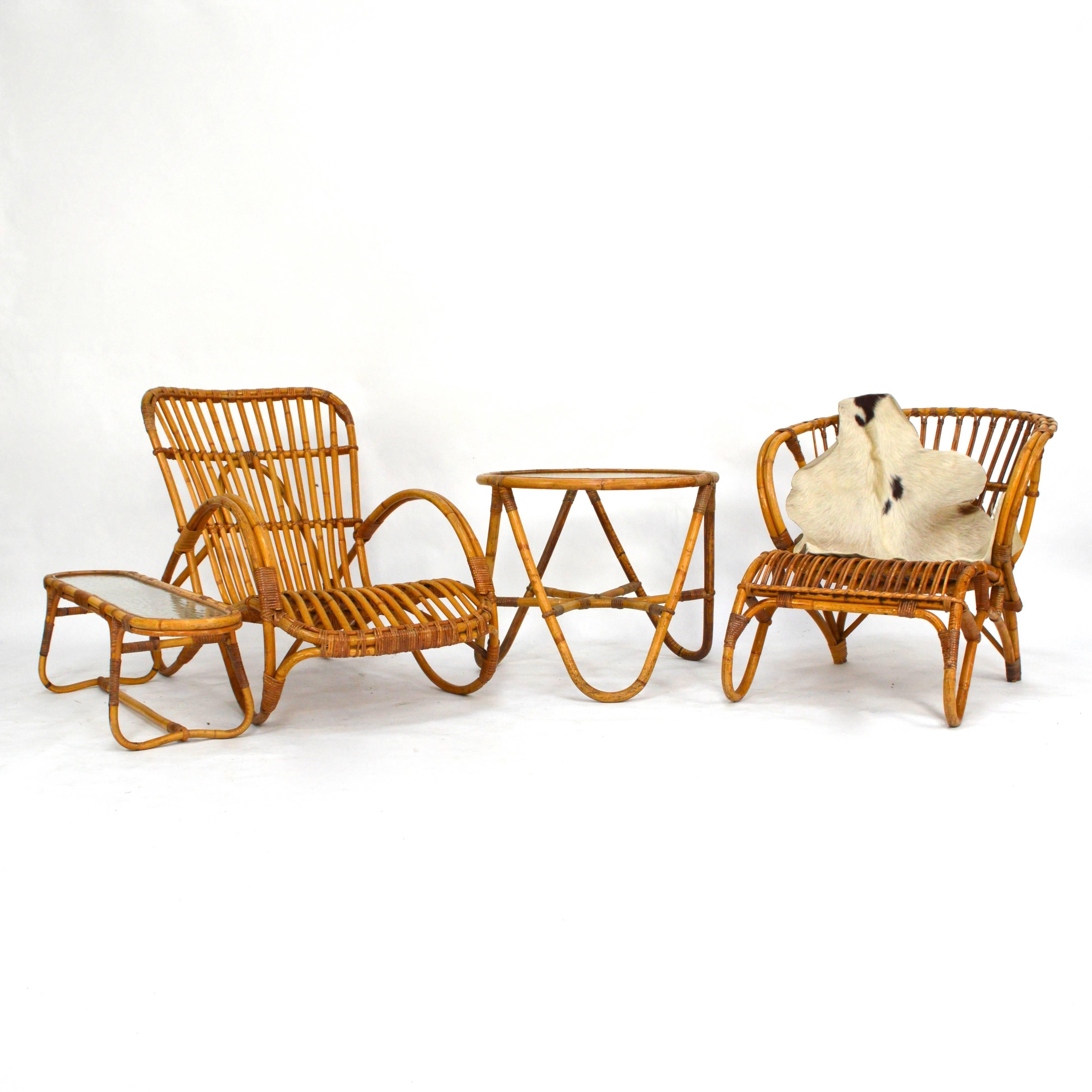 Mid-Century Modern Viggo Boesen Style Rattan Lounge Set by Rohe, 1950s