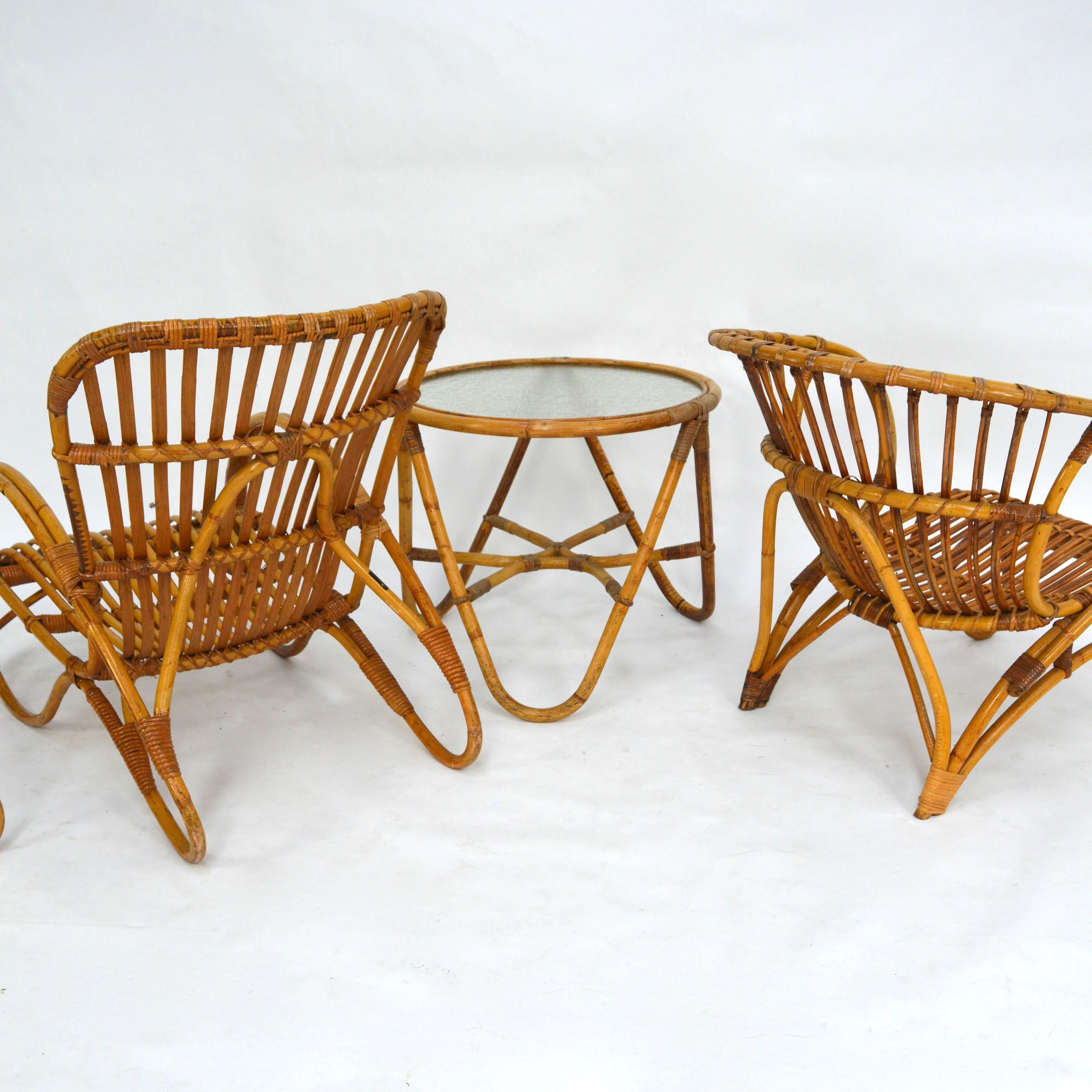 Mid-20th Century Viggo Boesen Style Rattan Lounge Set by Rohe, 1950s