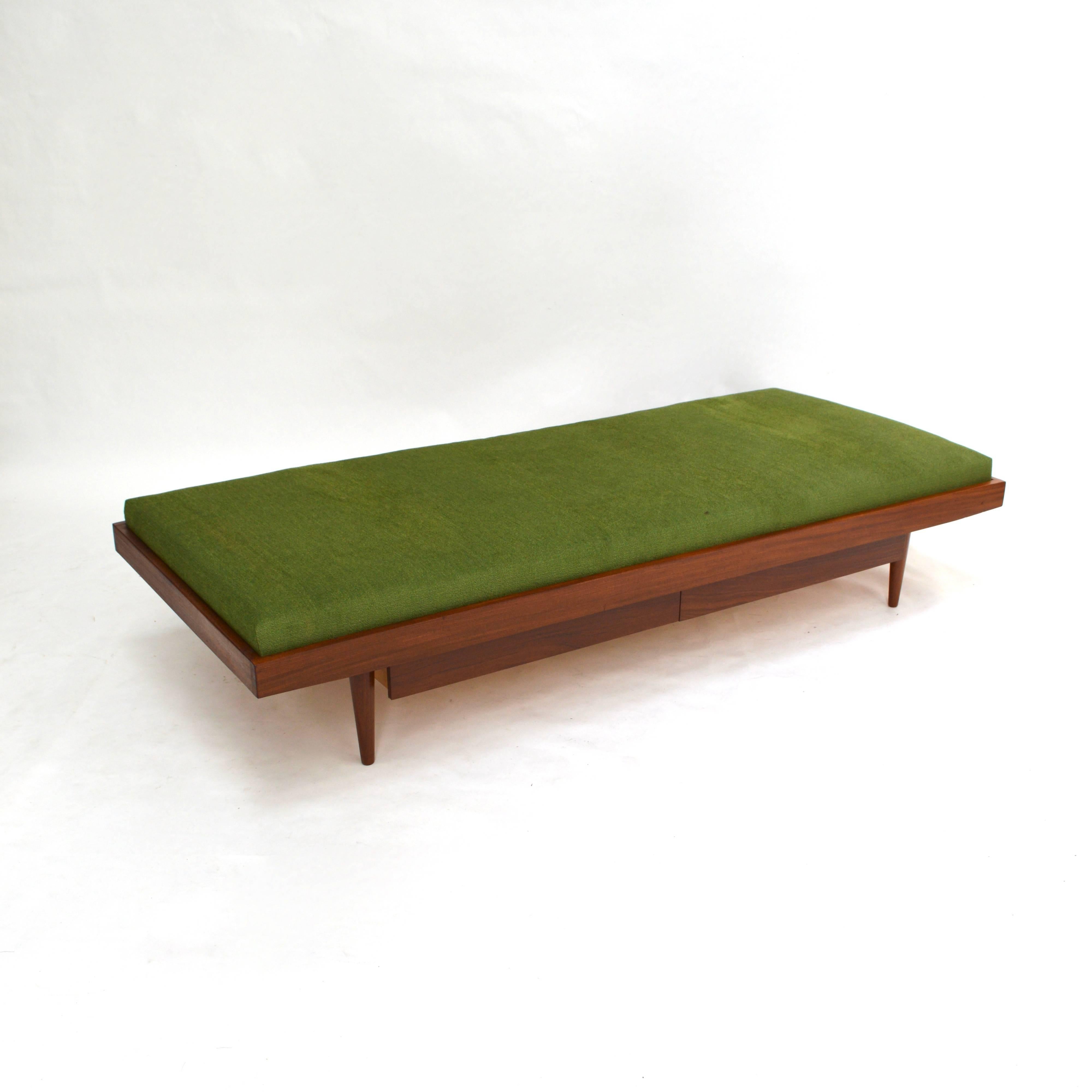 Dutch Teak Mid-Century Daybed with Two Drawers New Upholstery