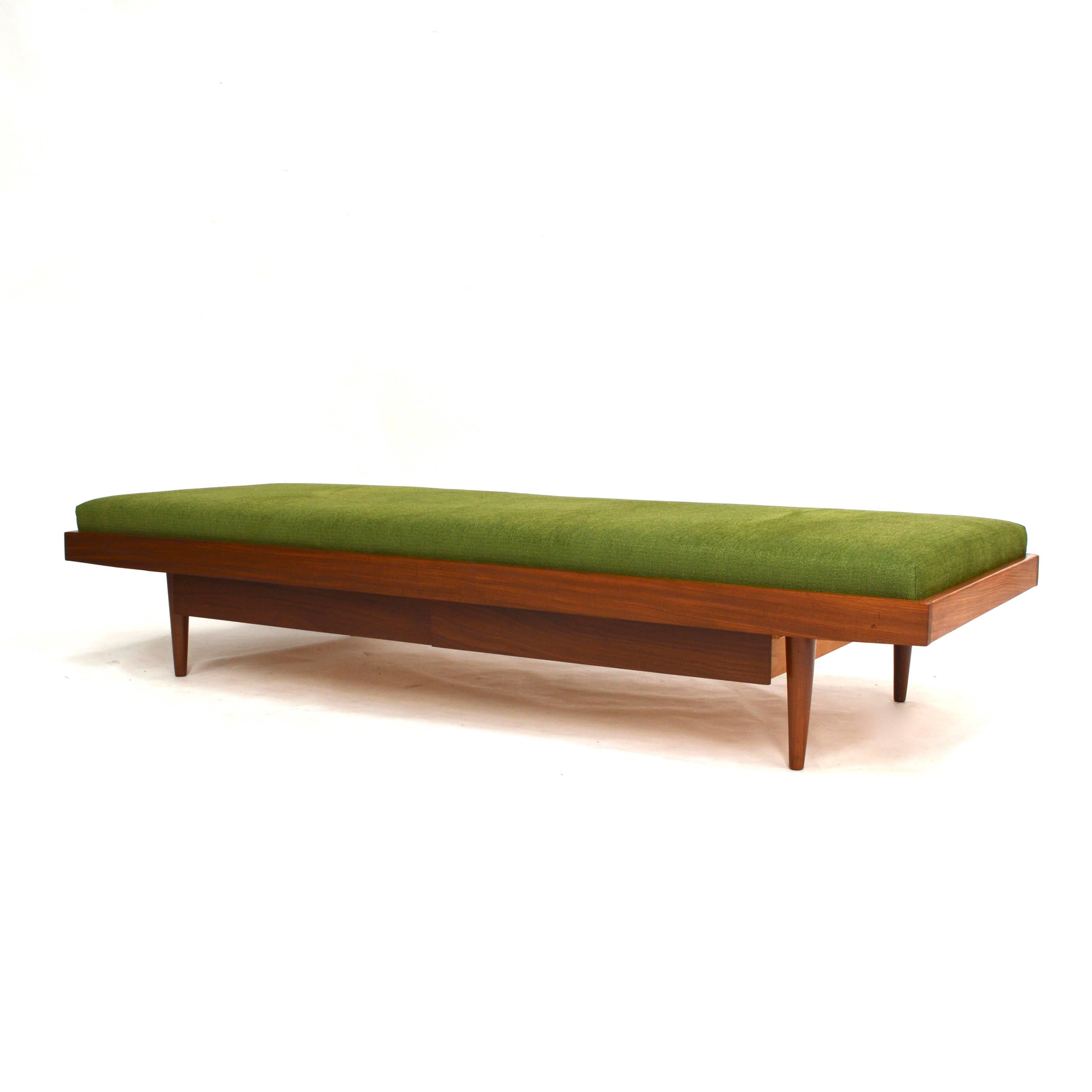 Scandinavian Modern Teak Mid-Century Daybed with Two Drawers New Upholstery