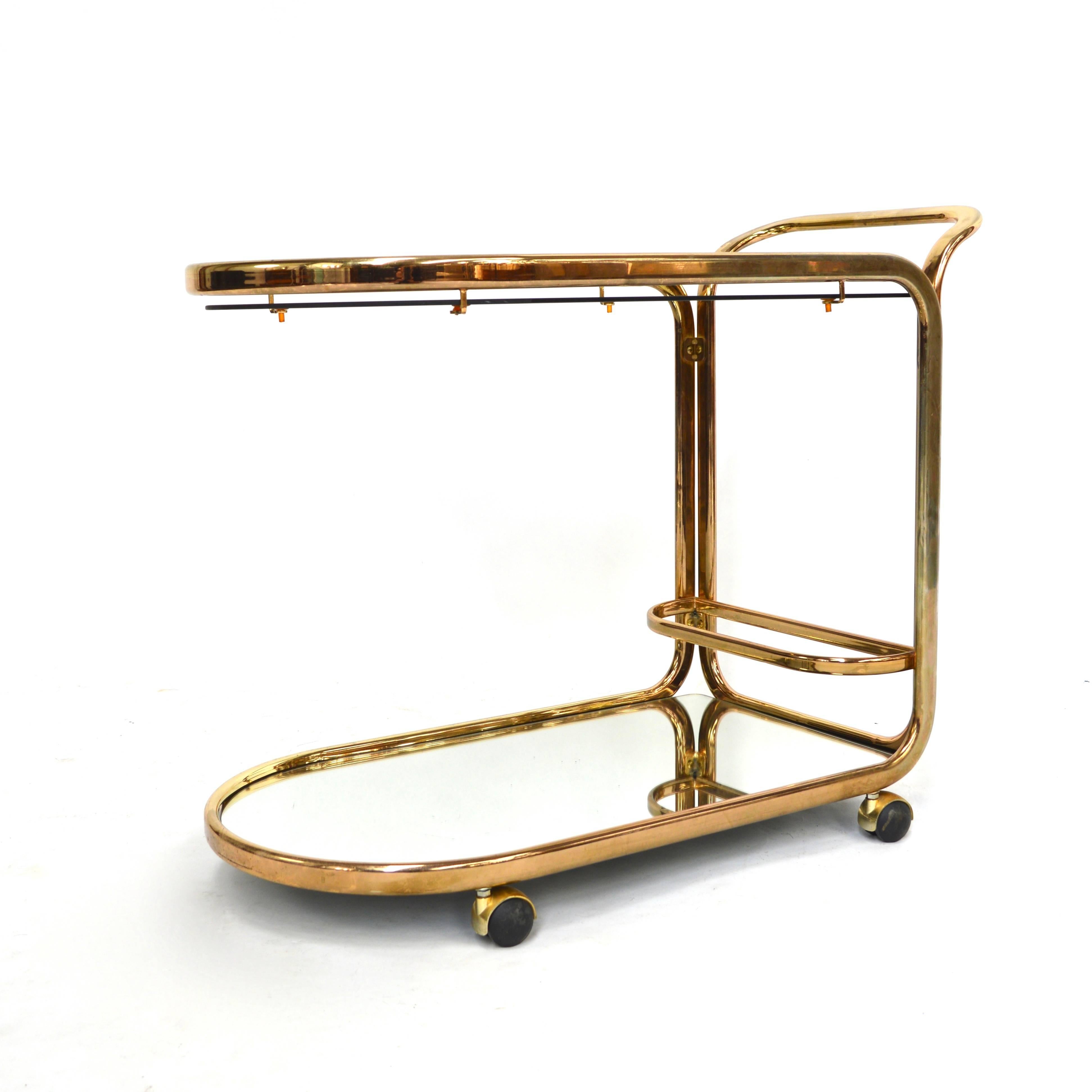 Glass Italian Bar Cart or Serving Trolley in Gold, 1970s