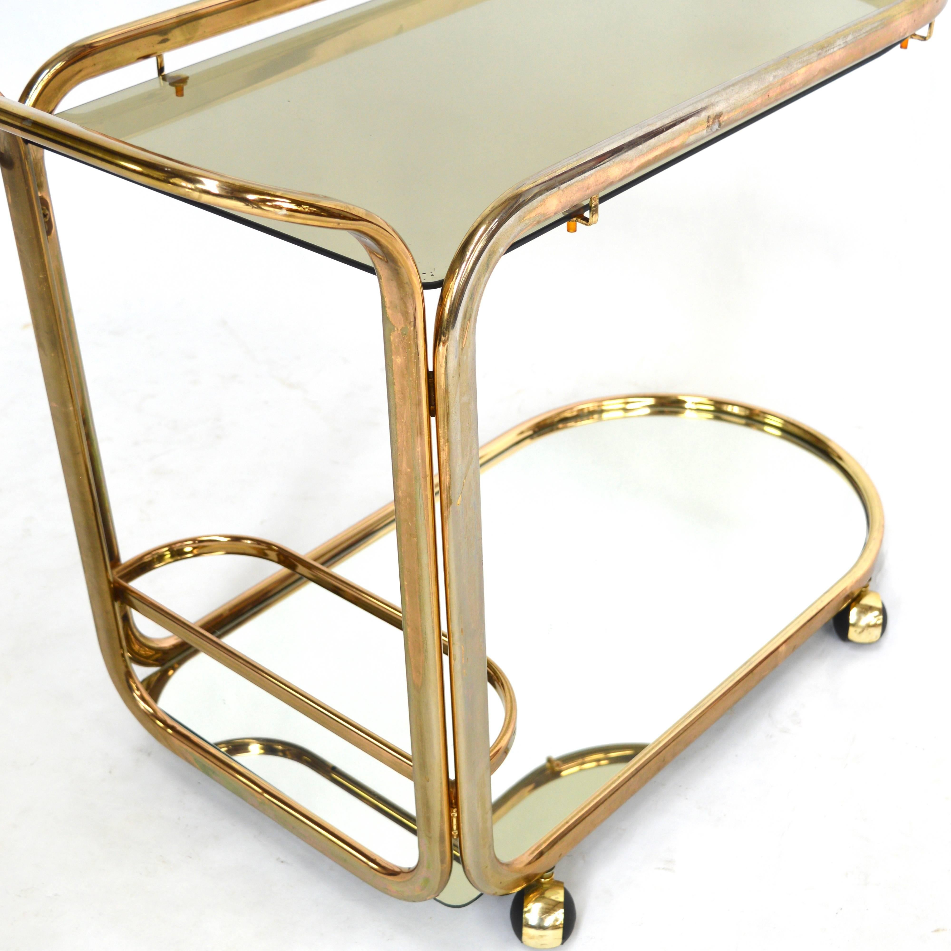 Italian Bar Cart or Serving Trolley in Gold, 1970s 2