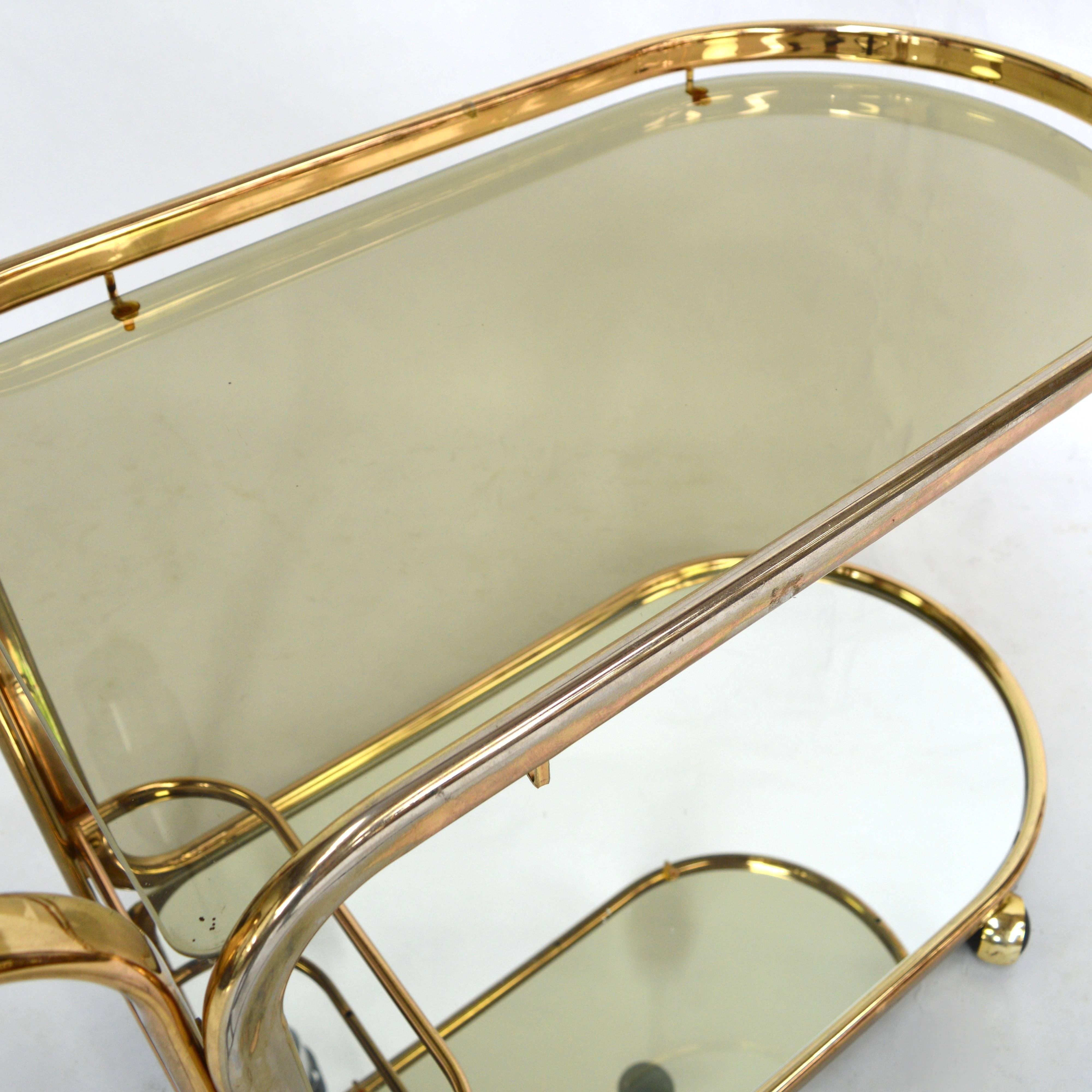 Italian Bar Cart or Serving Trolley in Gold, 1970s 4