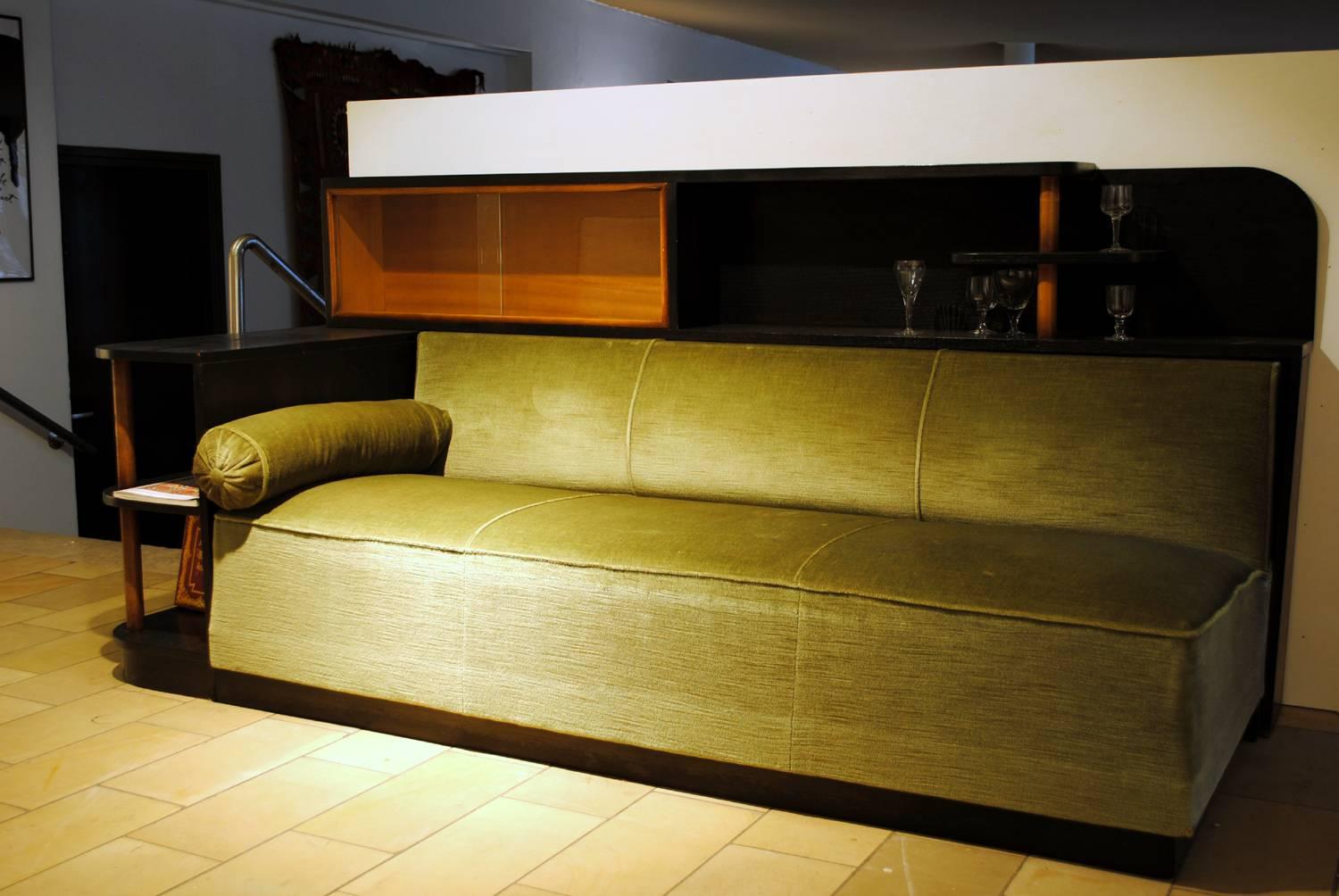 Art Deco Great Gatsby Sofa Corner with Integrated Bar and Bookcase 1