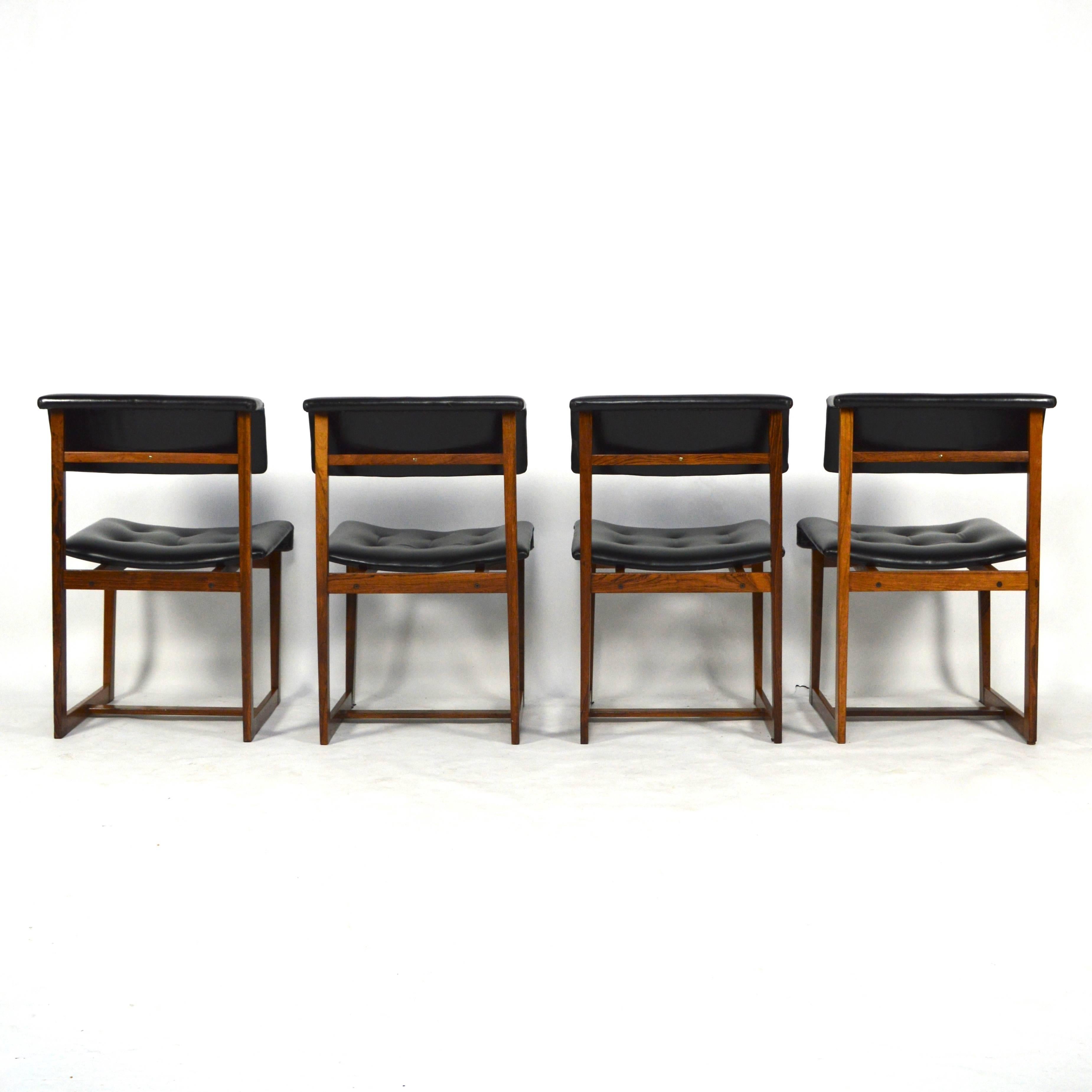 Scandinavian Henning Sørensen Rosewood and Black Leather Dining Chairs, 1950s