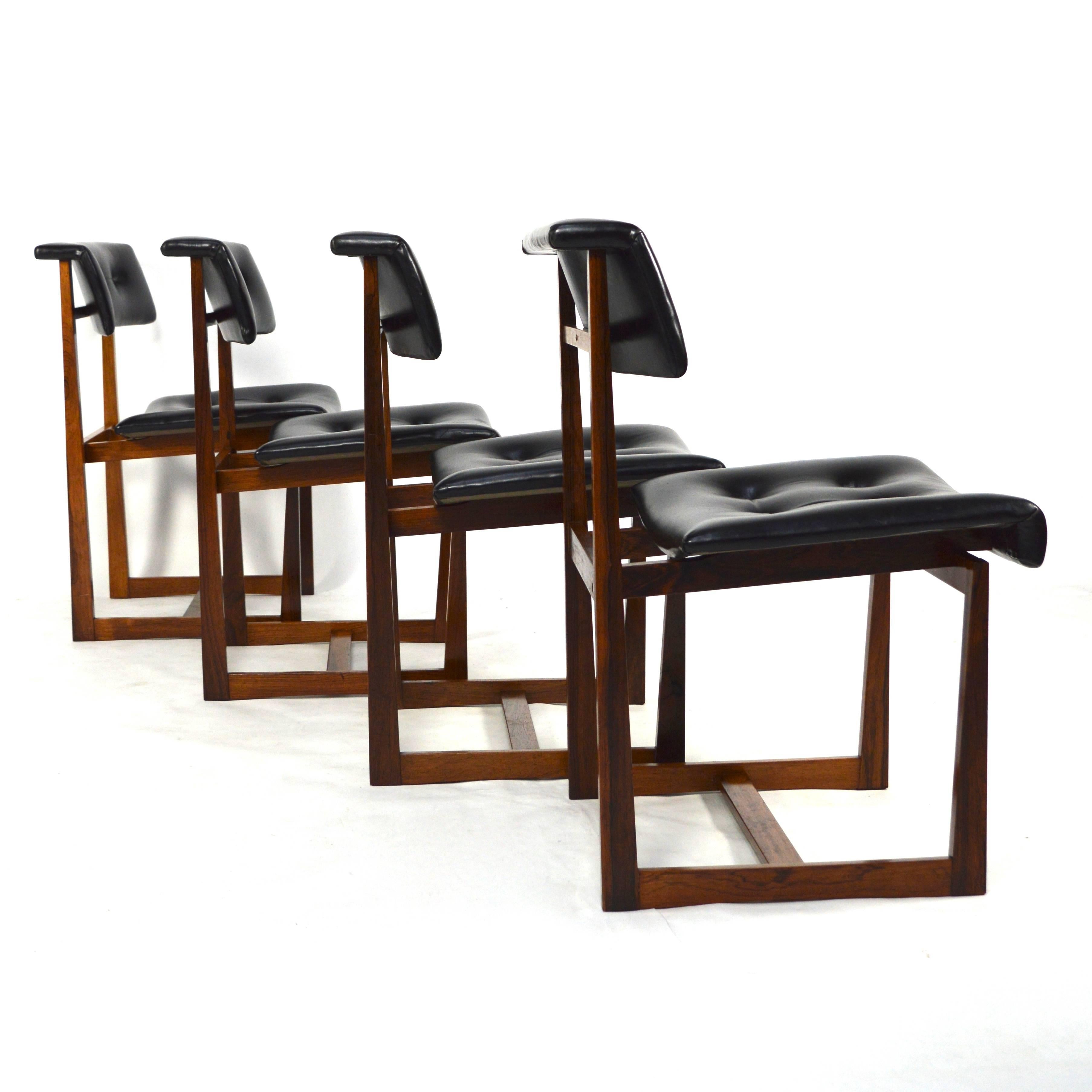 Scandinavian Modern Henning Sørensen Rosewood and Black Leather Dining Chairs, 1950s